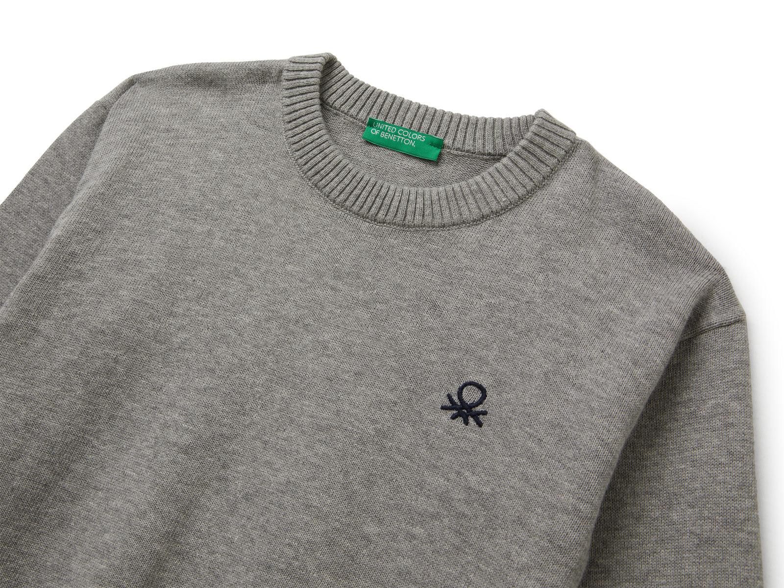 Maglioncino in puro cotone con logo da bimbo grigio chiaro 3 | Benetton Outlet
