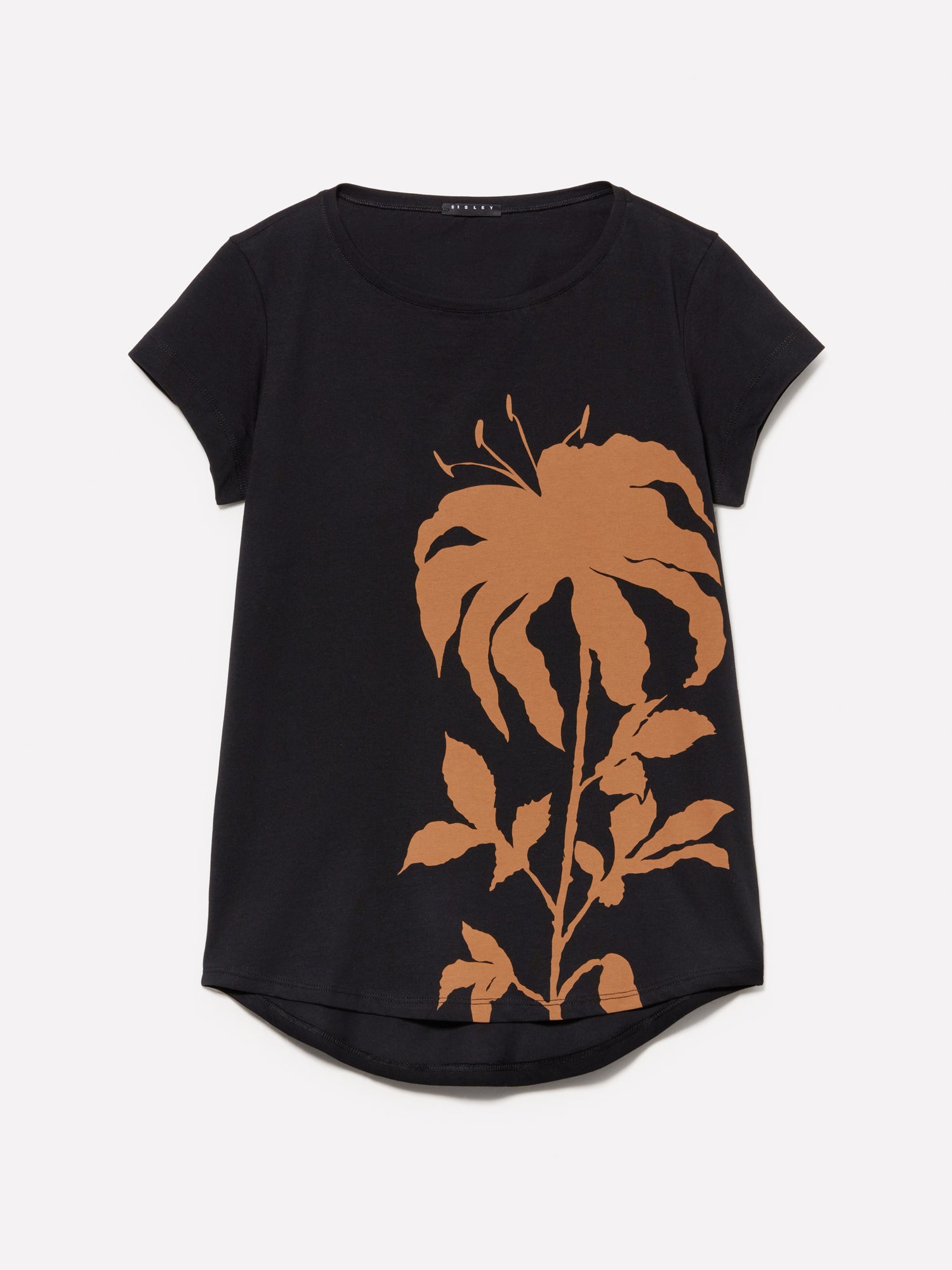 T-shirt 100% cotone bio con stampa palma da donna nero | Sisley Outlet