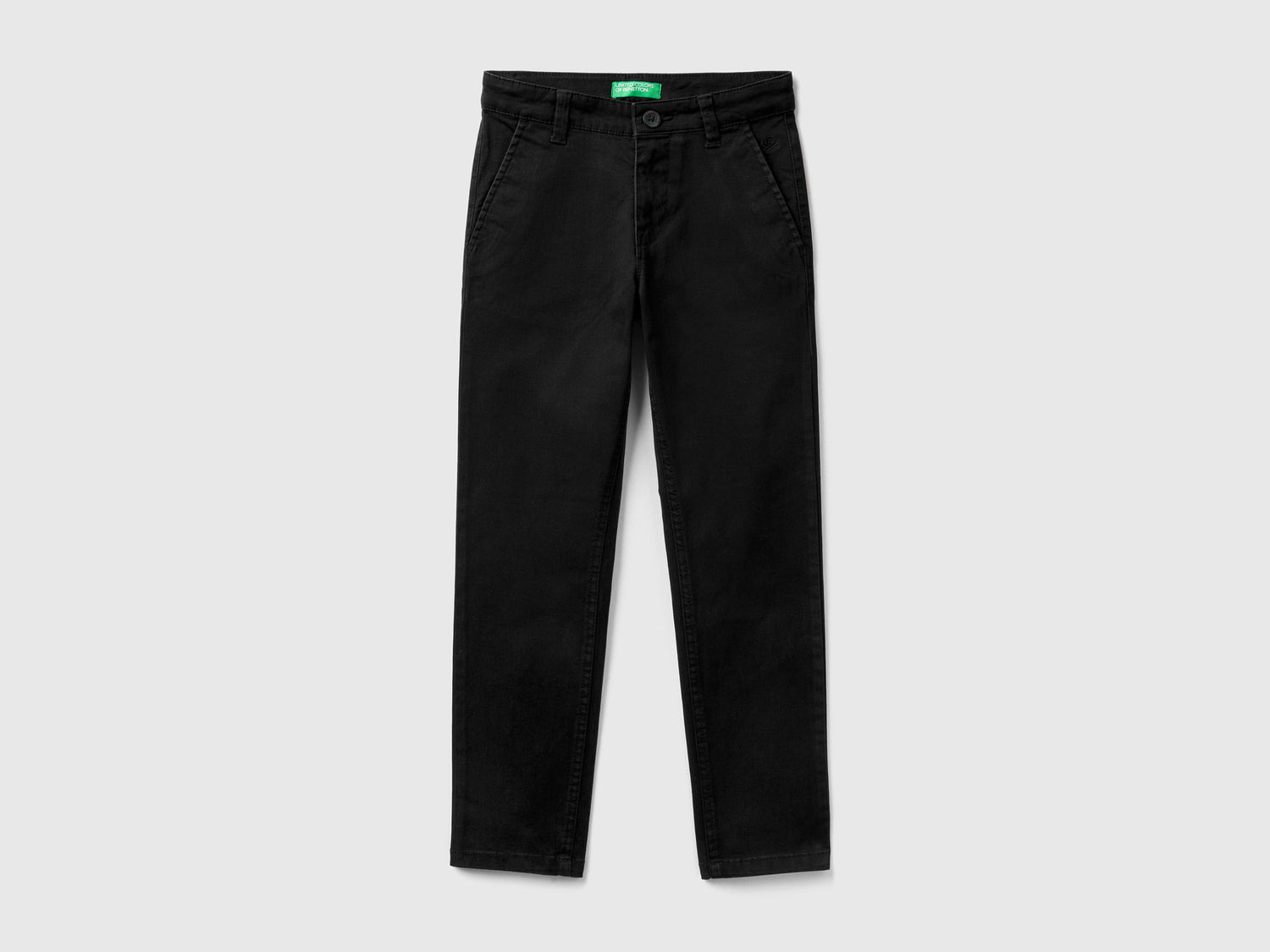 Slim fit chinos in stretch cotton da bambino nero | Benetton Outlet