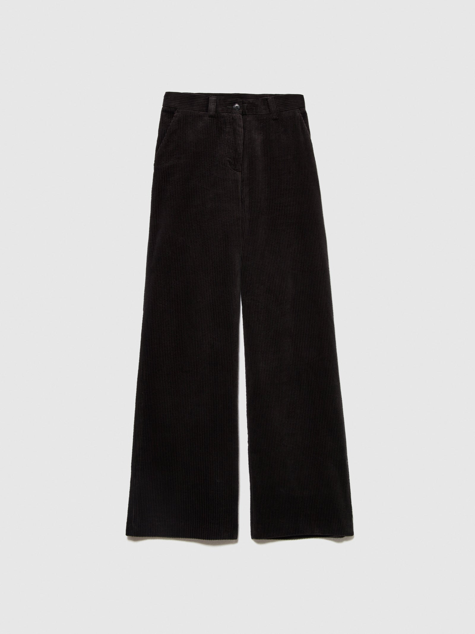 Pantaloni wide leg in velluto a costine da donna nero | Sisley Outlet