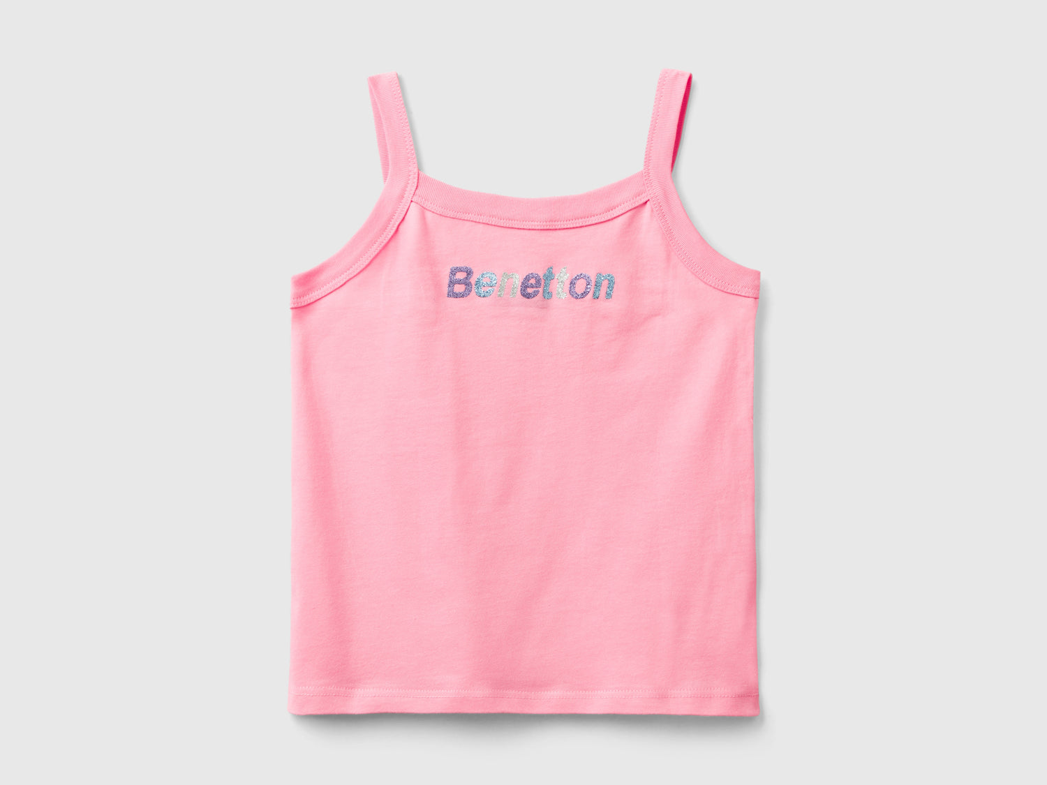 Canotta con stampa logo glitter da bambina rosa | Benetton Outlet
