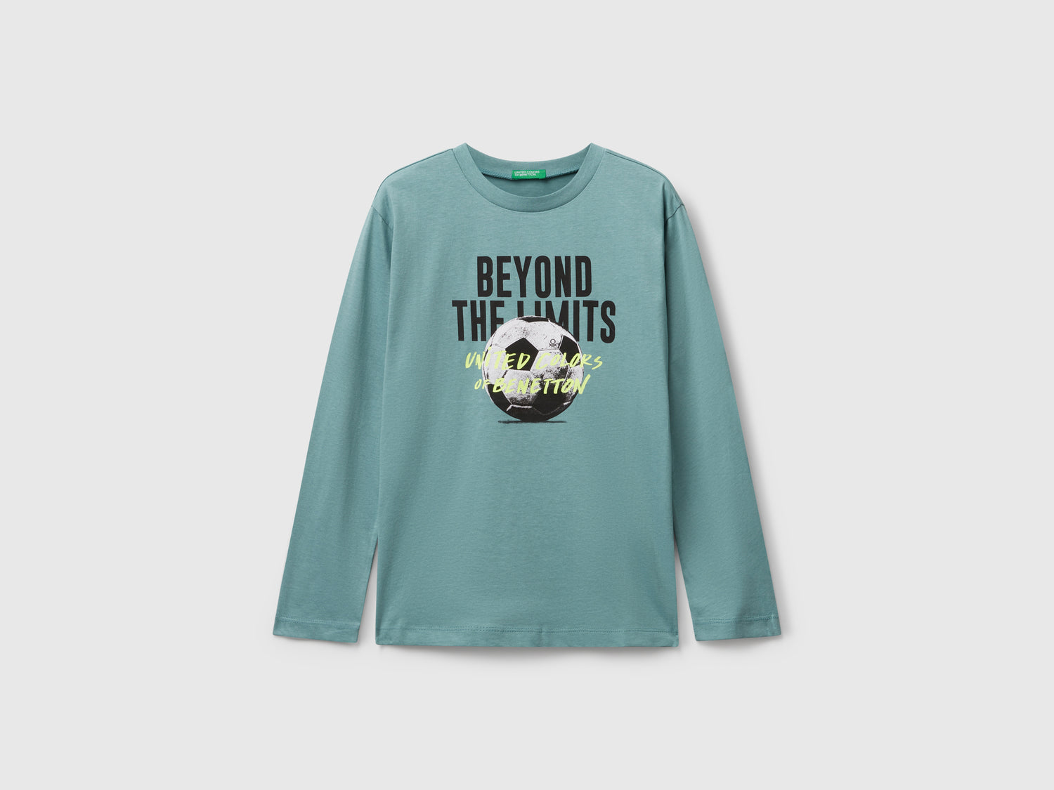 T-shirt in cotone con stampa da bambino celeste | Benetton Outlet