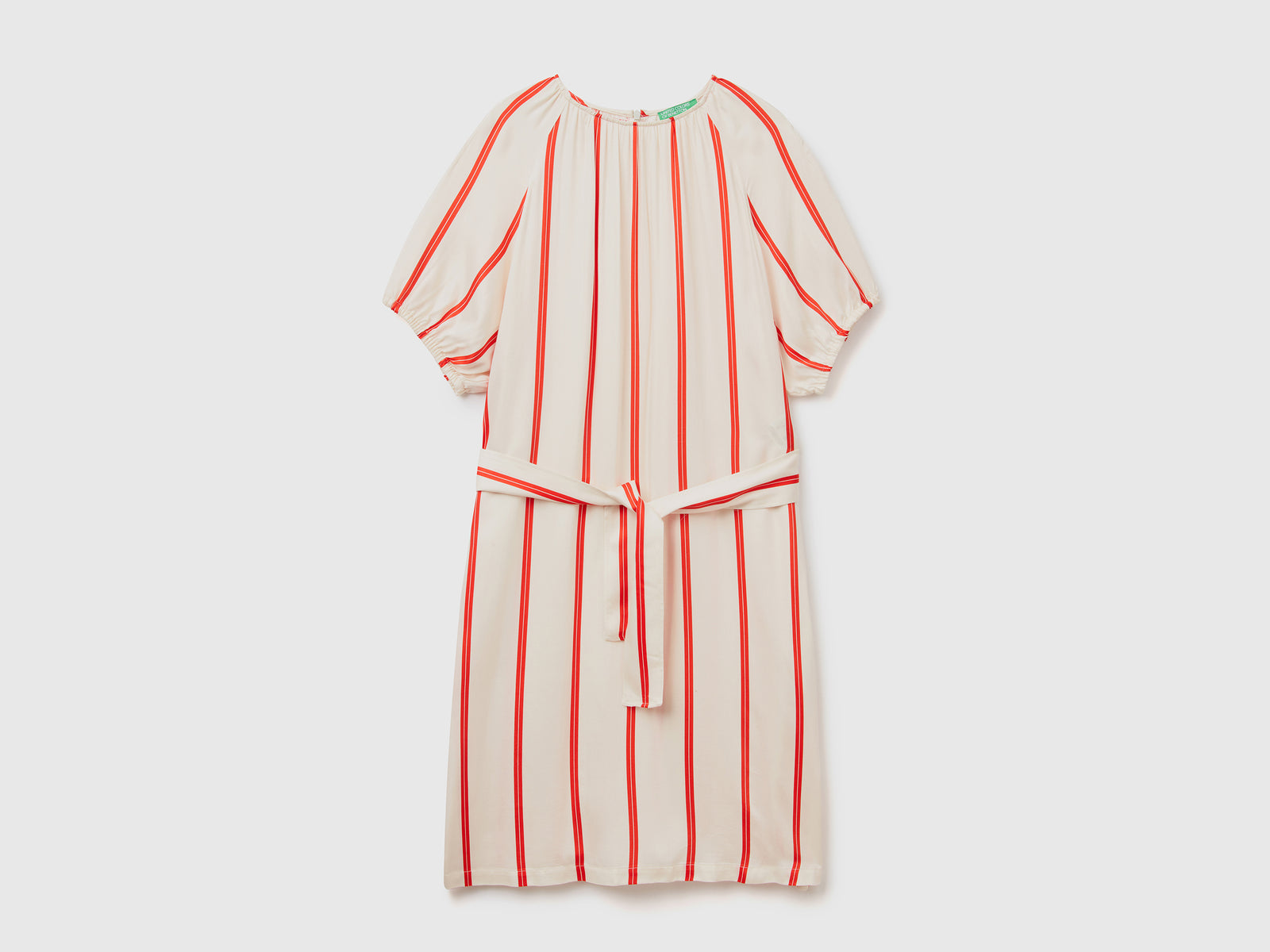 Abito girocollo in pura viscosa con stampa a righe verticali da donna multi-color | Benetton Outlet