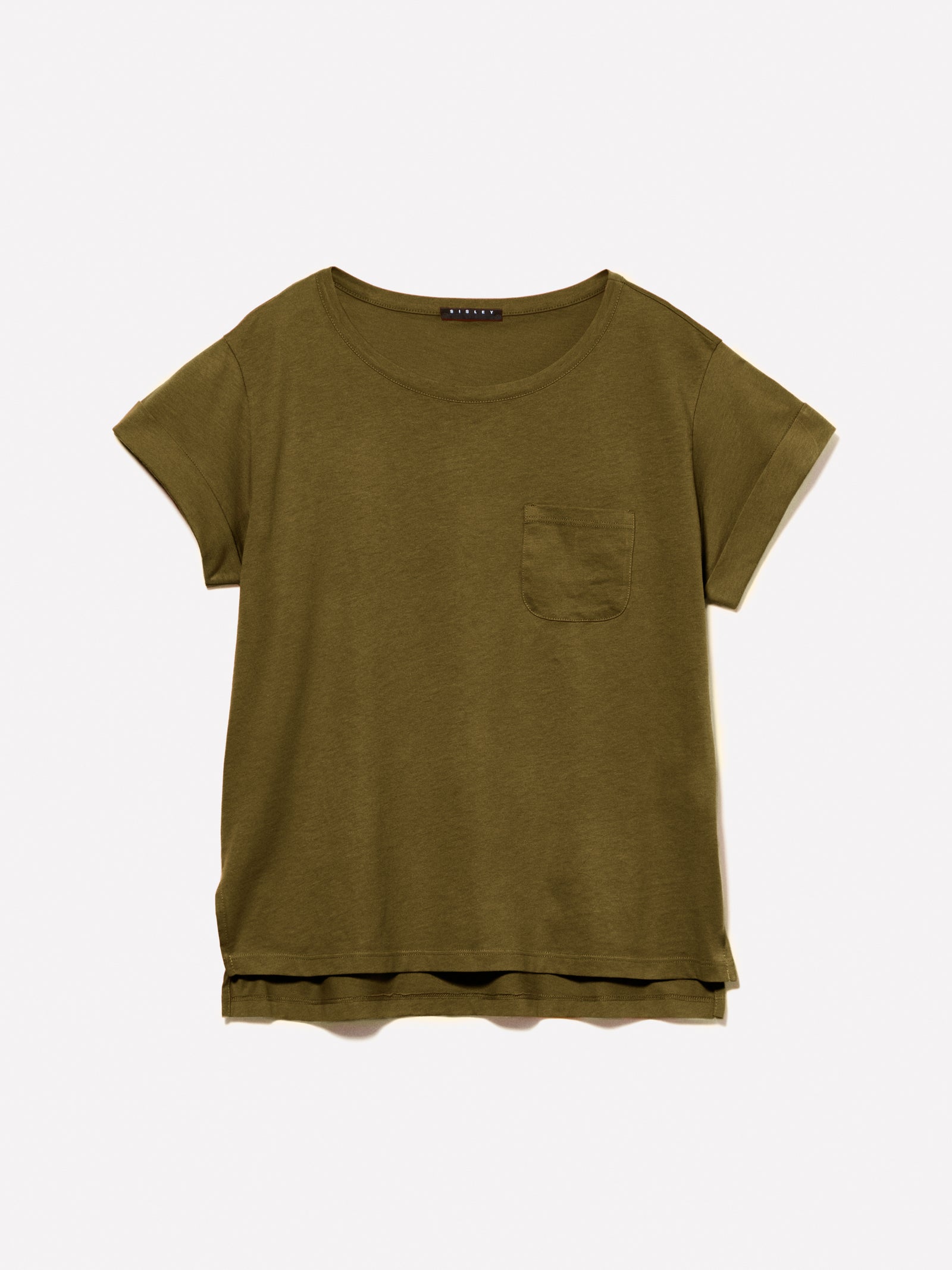 T-shirt con taschino da donna verde militare | Sisley Outlet