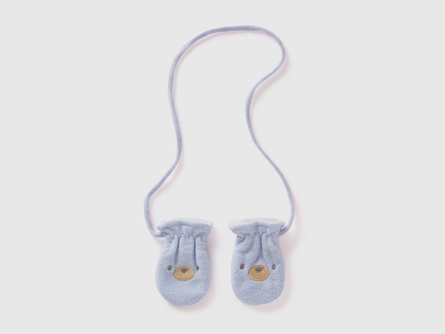 Muffole in pile con ricamo animaletto da neonato celeste | Benetton Outlet