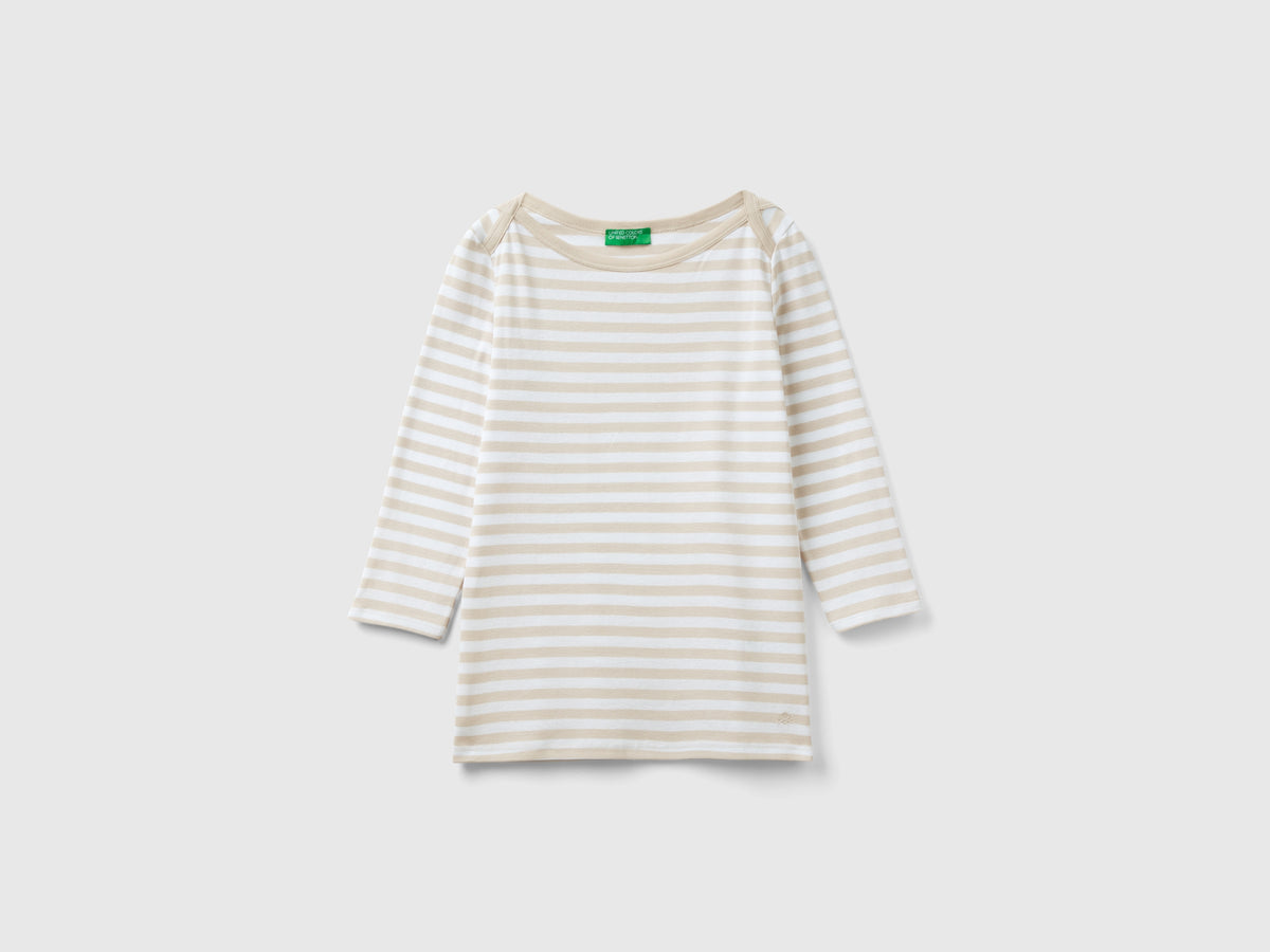 T-shirt manica 3/4 a righe in puro cotone