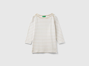 T-shirt manica 3/4 a righe in puro cotone