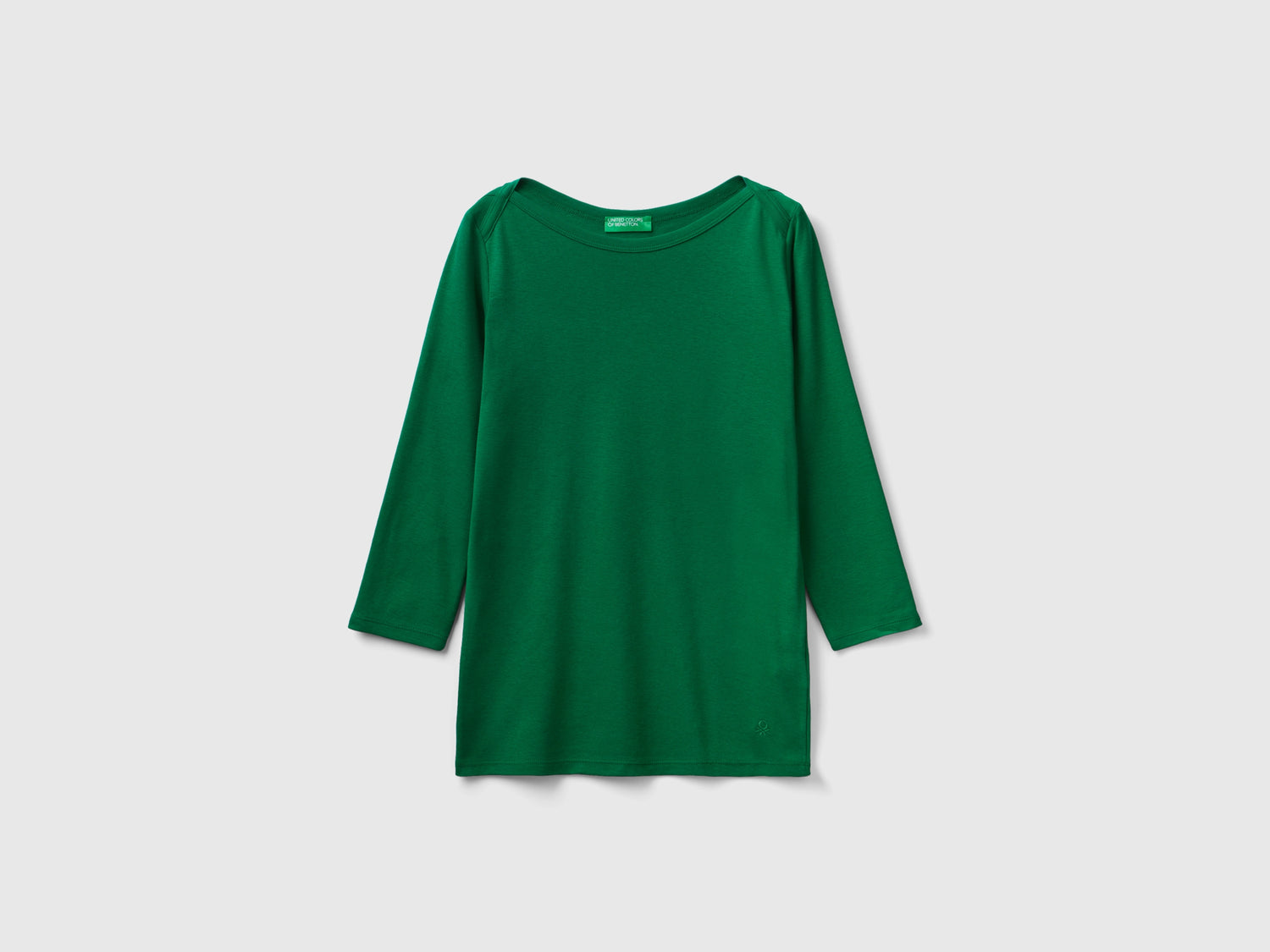 T-shirt con scollo a barchetta 100% cotone da donna verde | Benetton Outlet