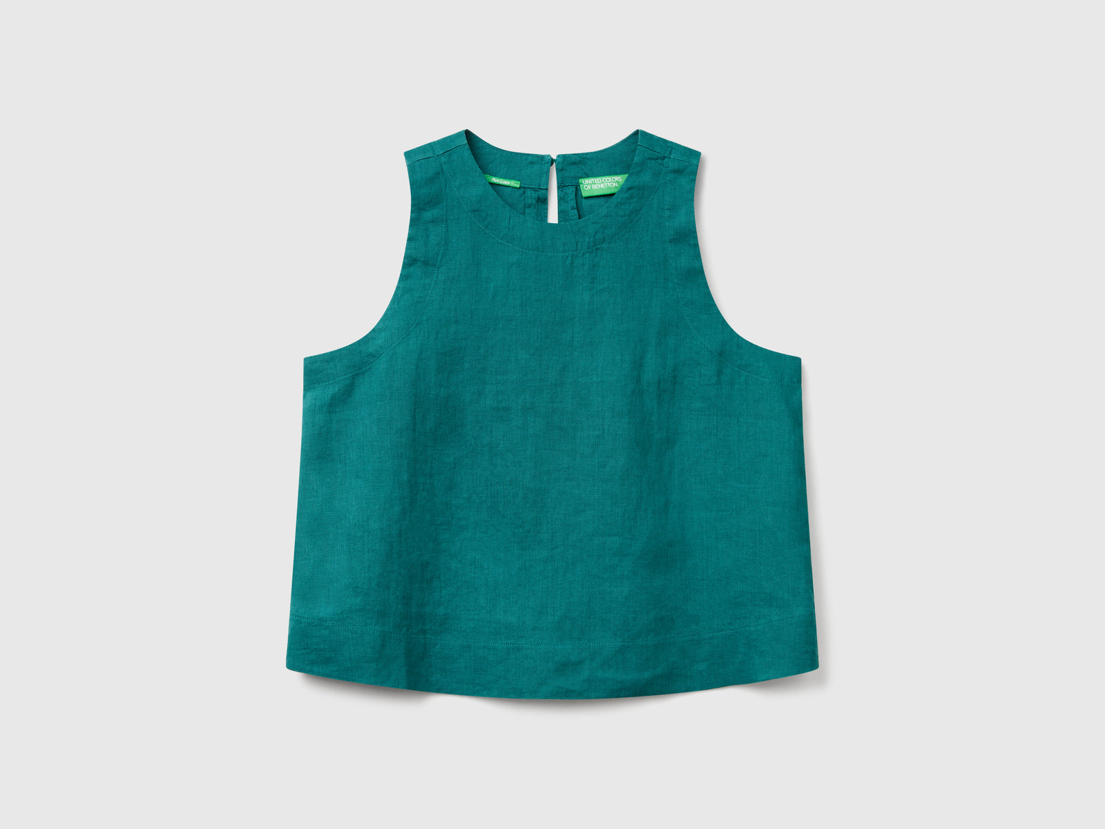 Top smanicato in puro lino da donna verde scuro | Benetton Outlet