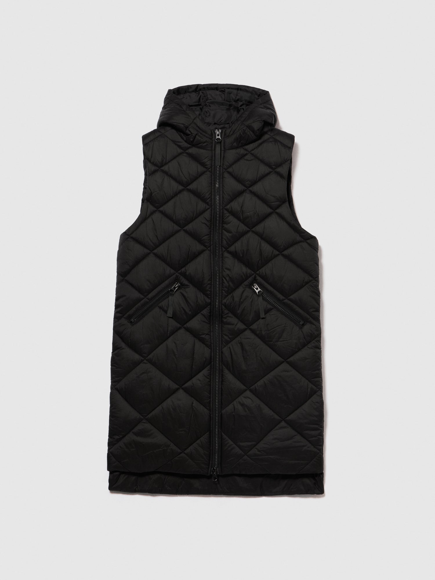 Gilet lungo con cappuccio da donna nero | Sisley Outlet