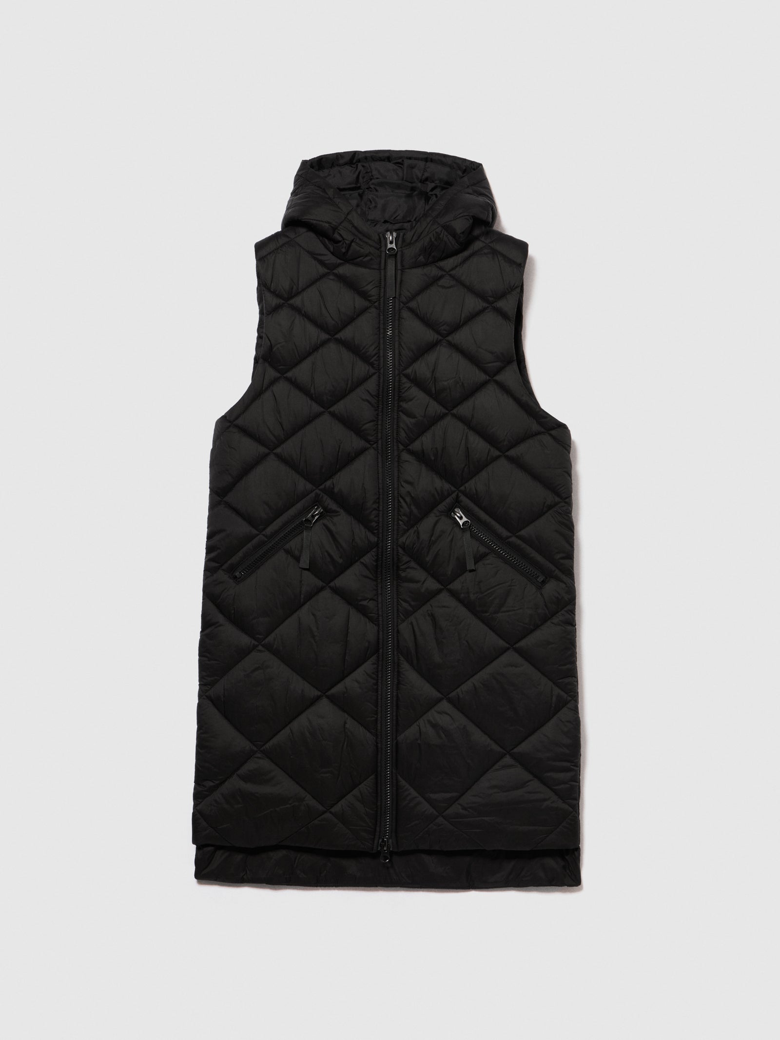 Gilet lungo con cappuccio da donna nero | Sisley Outlet