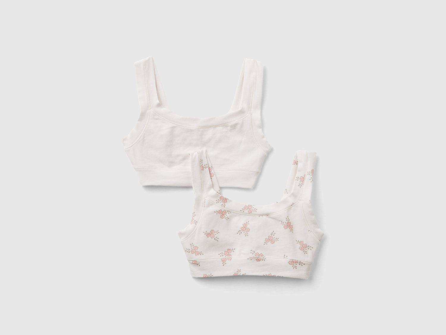 Due brassiere in cotone bio super stretch da bambina bianco panna | Benetton Outlet