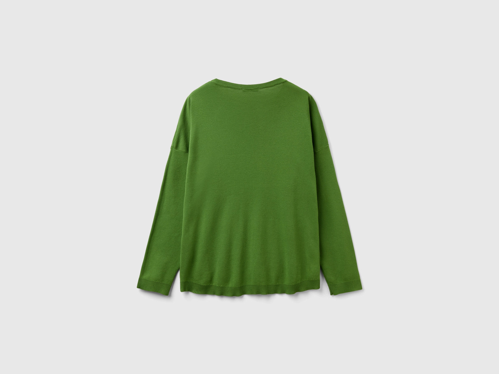 Maglia in cotone con scollo rotondo da donna verde militare 2 | Benetton Outlet