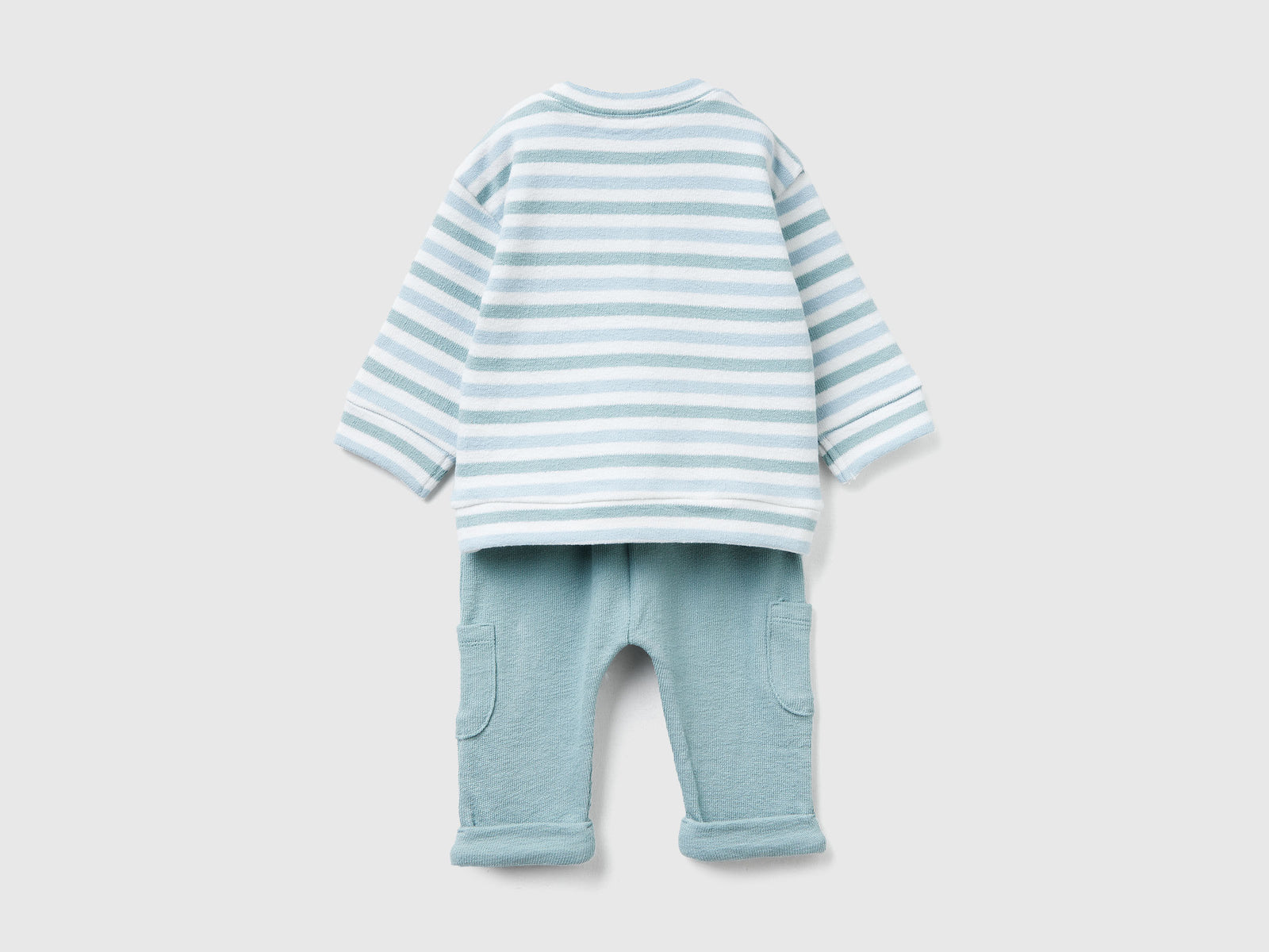 Completo in felpa a righe da neonato azzurro 2 | Benetton Outlet