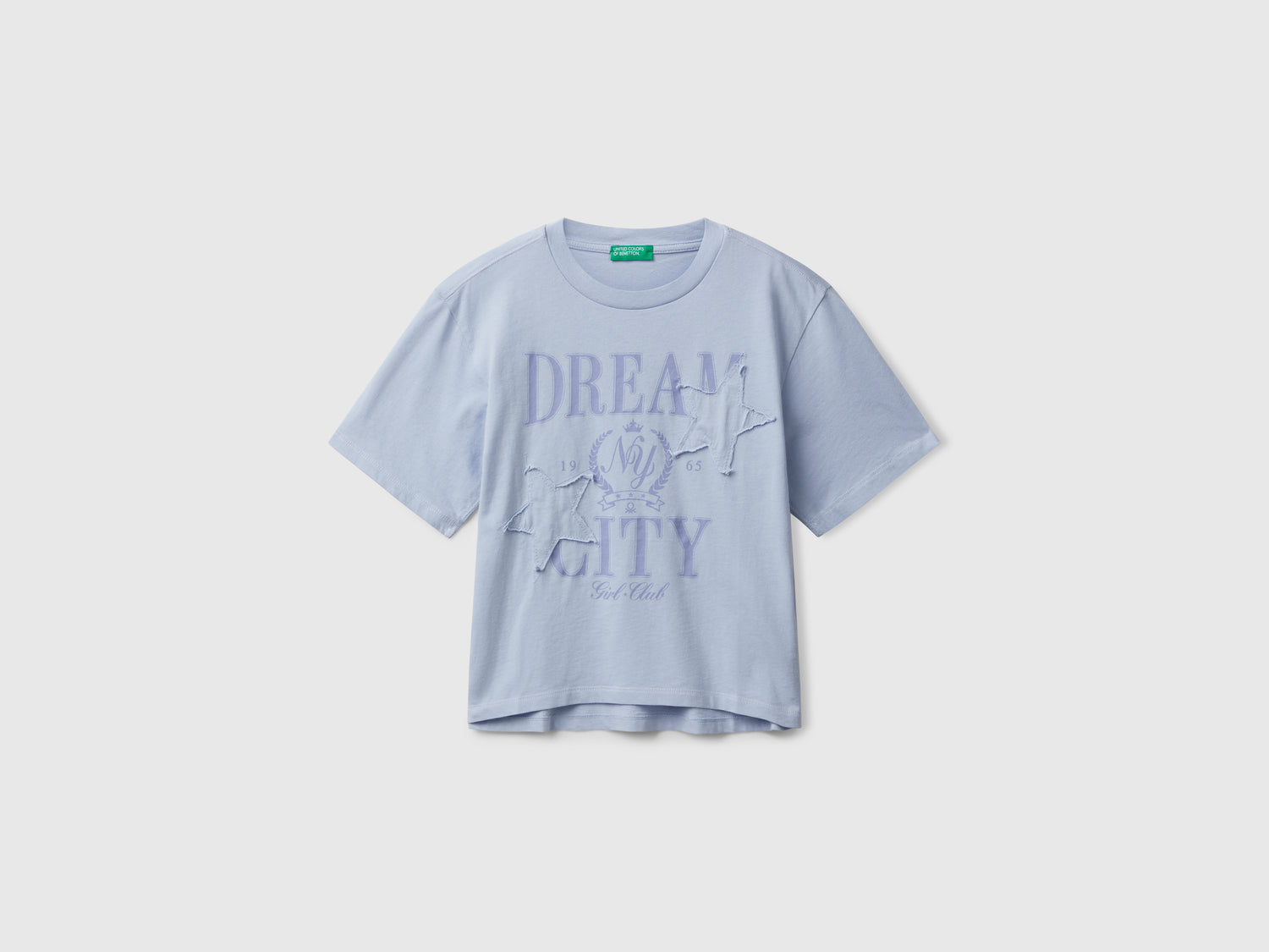 T-shirt con stampa e patch da bambina azzurro | Benetton Outlet