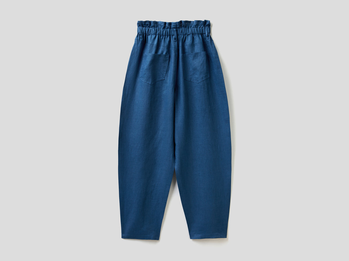 Pantaloni in puro lino con vita arricciata
