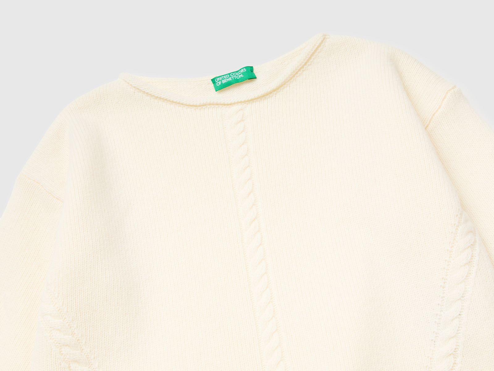 Maglia con trecce in misto lana da bambina bianco panna 3 | Benetton Outlet