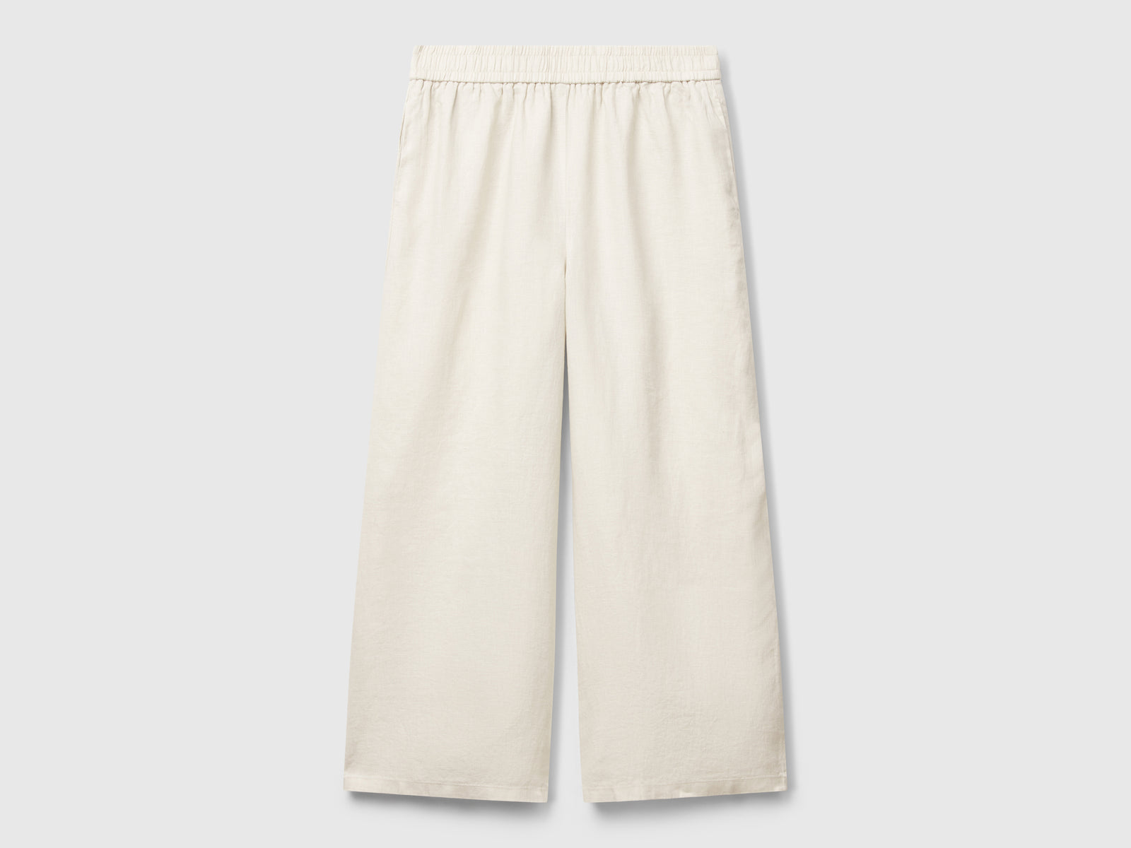 Pantaloni ampi in puro lino da donna beige | Benetton Outlet