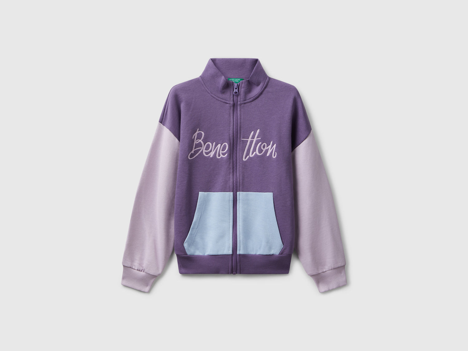 Felpa con zip e stampa da bambina lavanda | Benetton Outlet