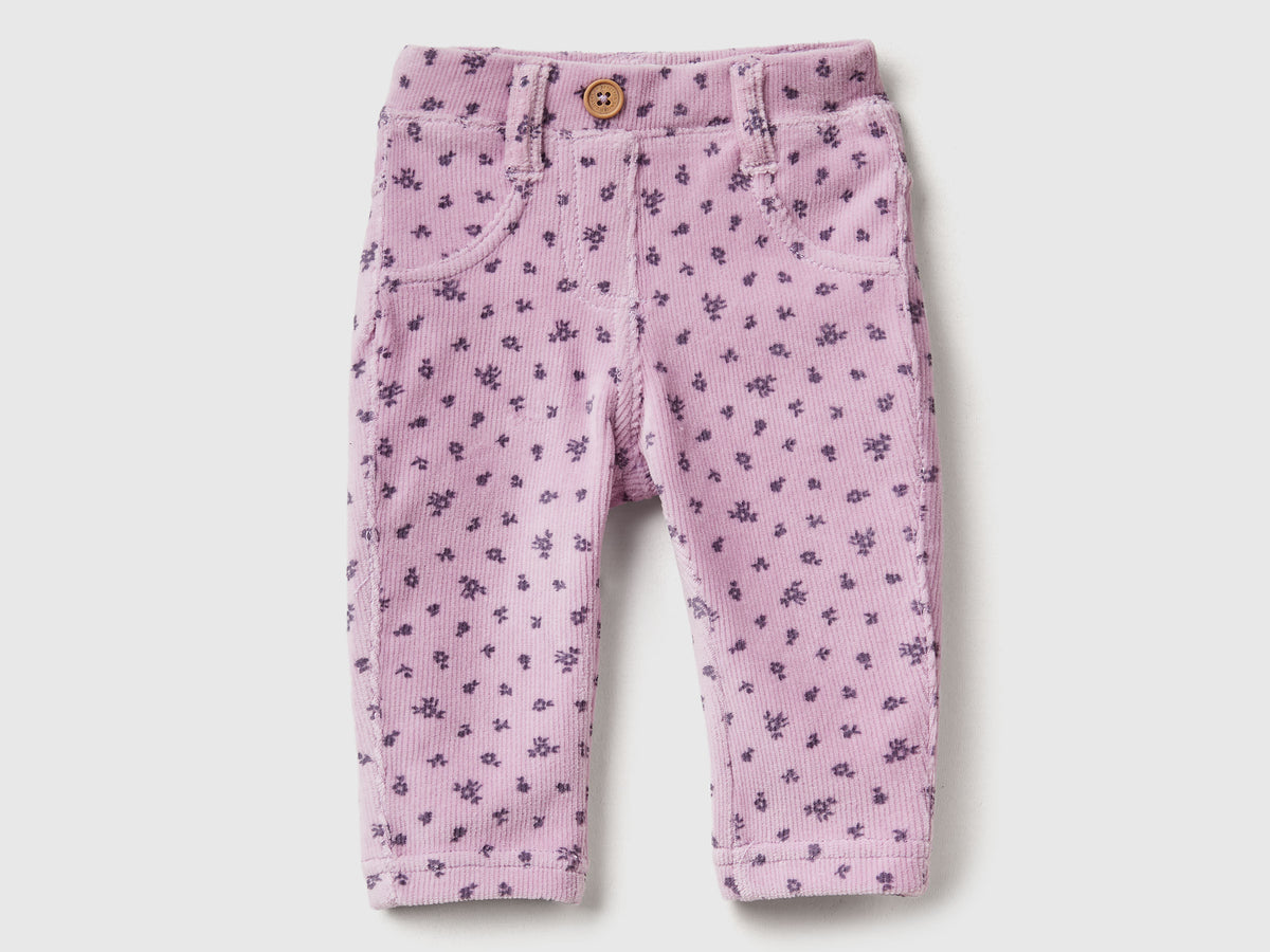 Pantaloni con stampa fantasia in ciniglia