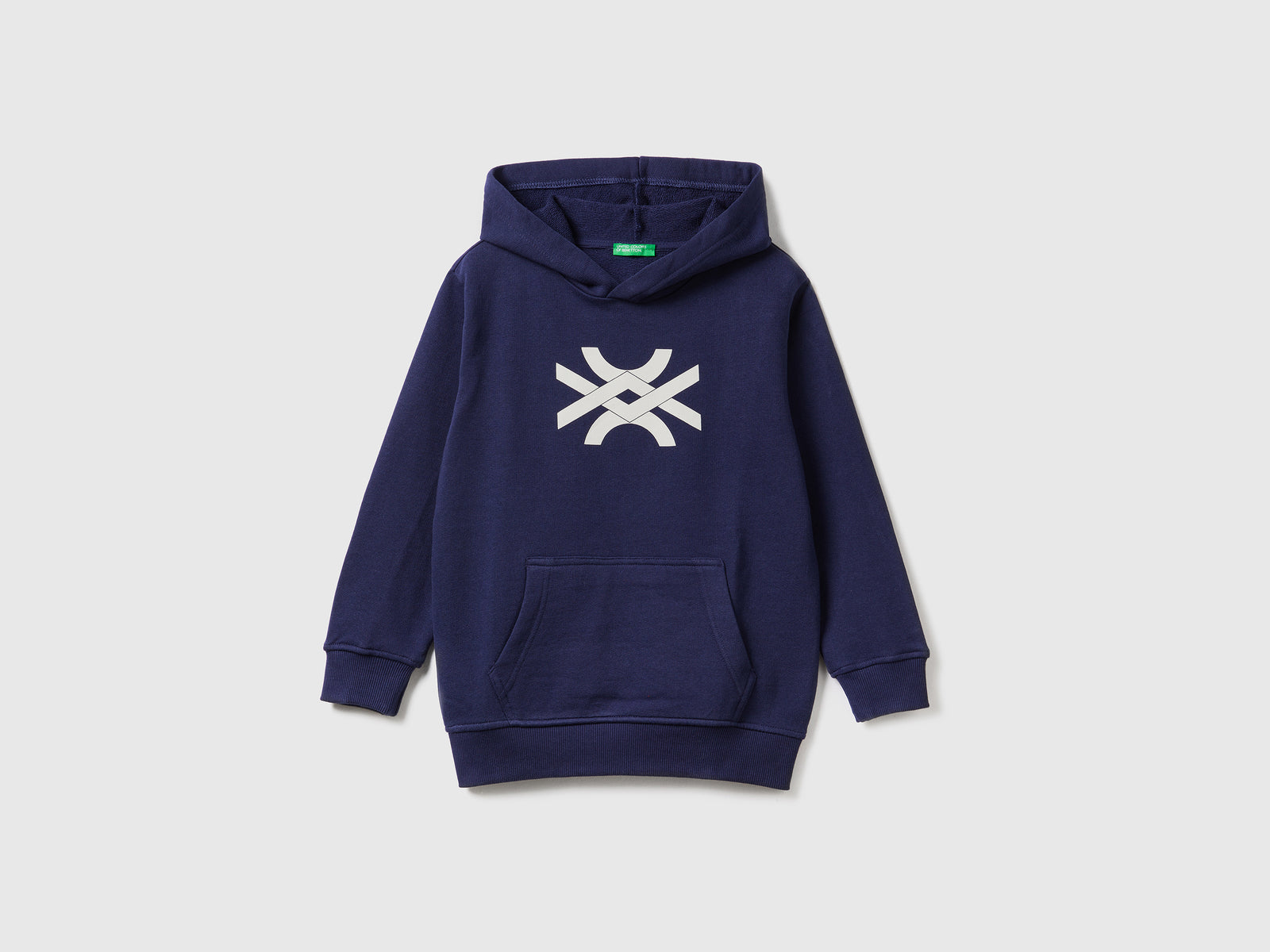 Felpa con cappuccio e logo da bambino blu scuro | Benetton Outlet