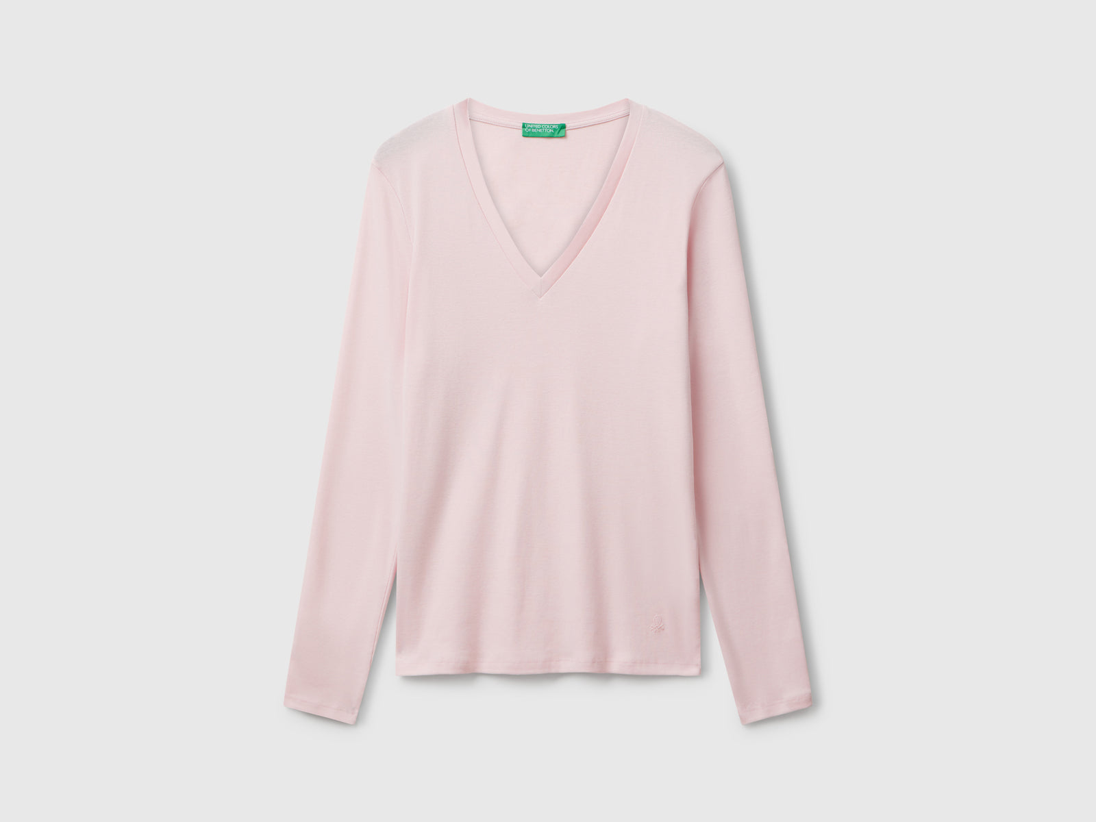 T-shirt con scollo a V da donna rosa | Benetton Outlet