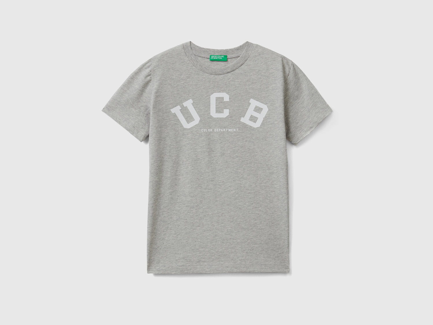 Maglietta girocollo a manica corta in puro cotone da bambino grigio chiaro | Benetton Outlet
