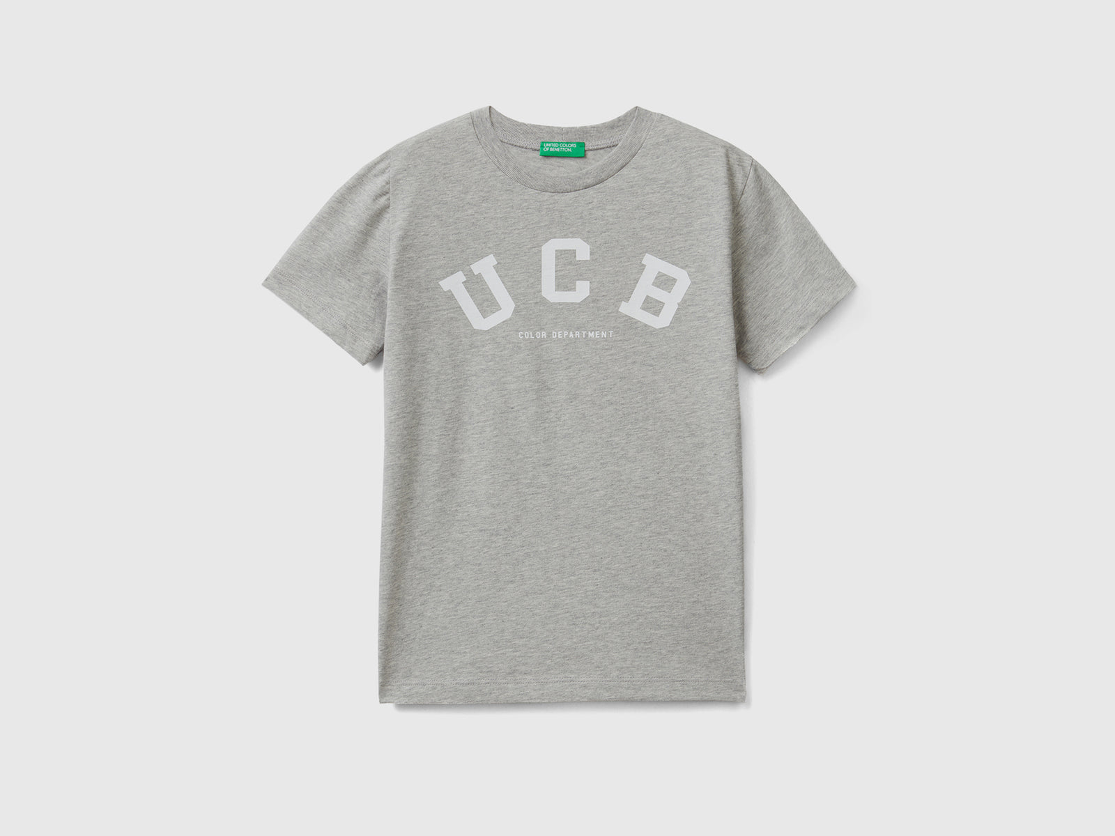 Maglietta girocollo a manica corta in puro cotone da bambino grigio chiaro | Benetton Outlet