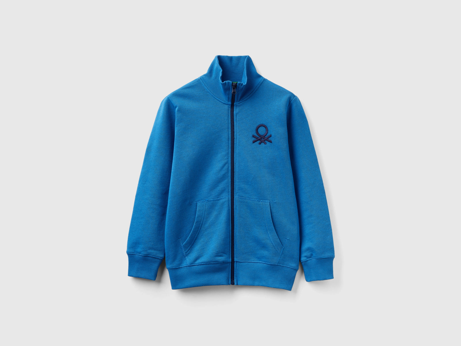 Felpa con zip in puro cotone da bambino blu | Benetton Outlet