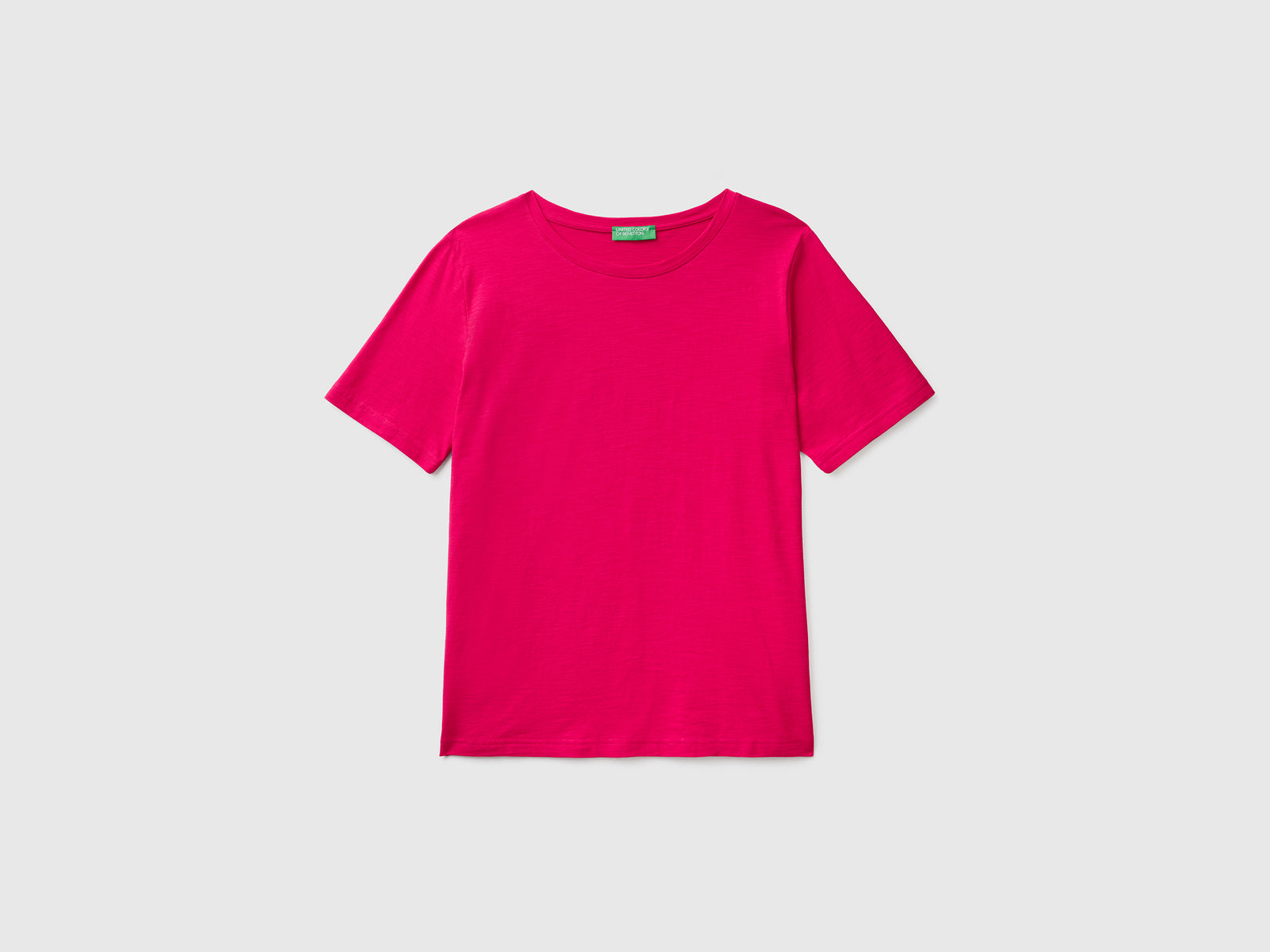 T-shirt girocollo in cotone fiammato da donna fucsia | Benetton Outlet