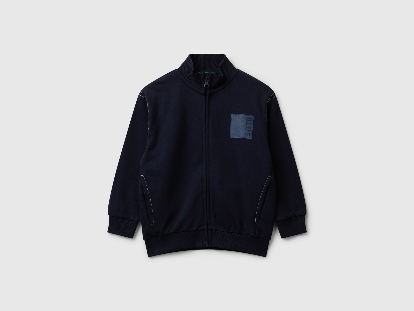 Felpa con zip e stampa spessorata da bimbo blu scuro | Benetton Outlet