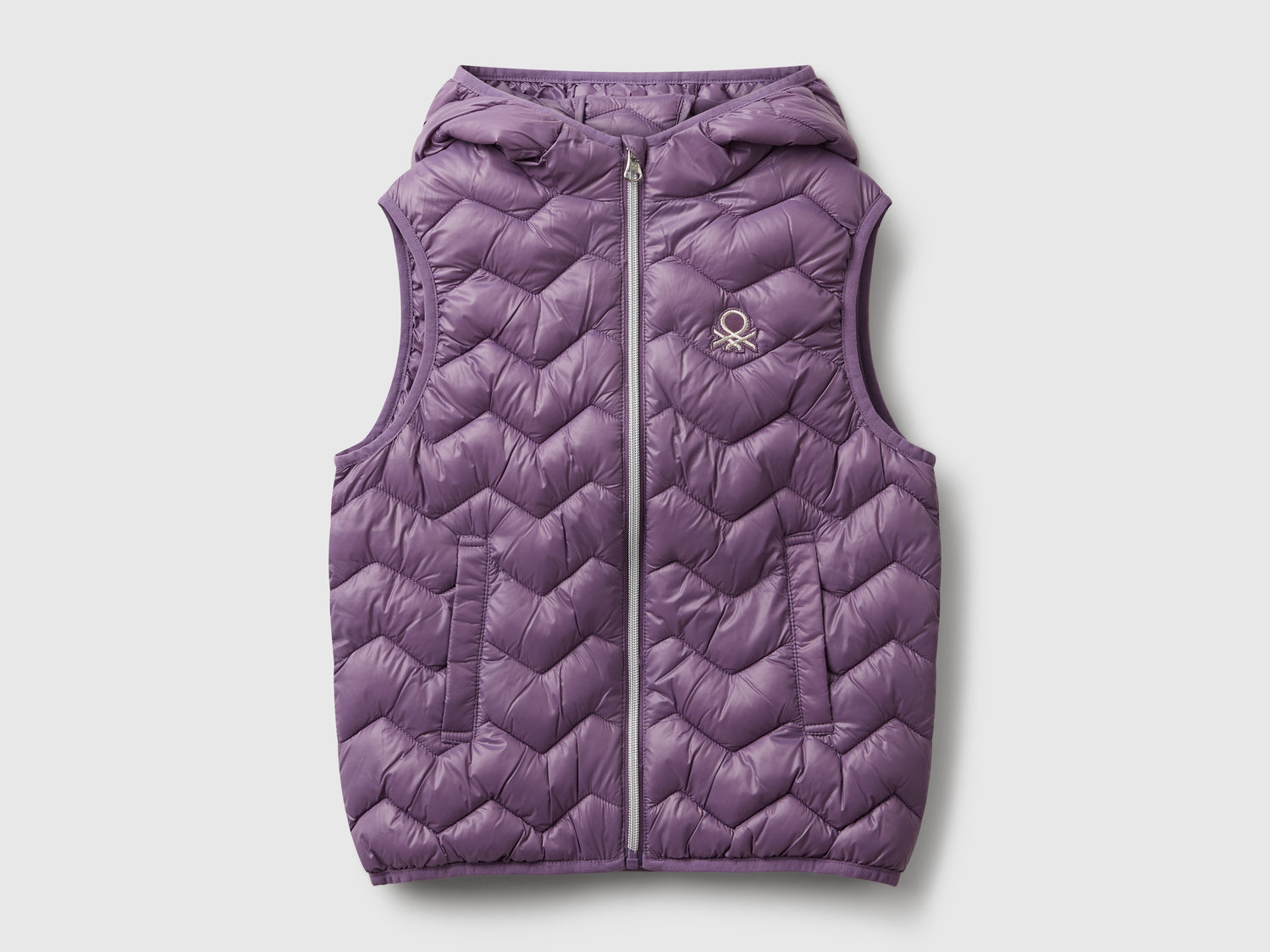 Gilet imbottito con cappuccio da bambina viola | Benetton Outlet