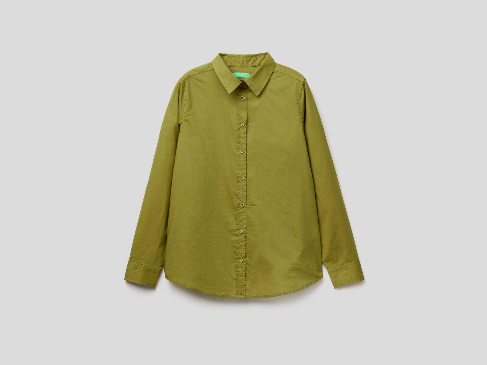 Camicia in cotone leggero da donna verde militare | Benetton Outlet
