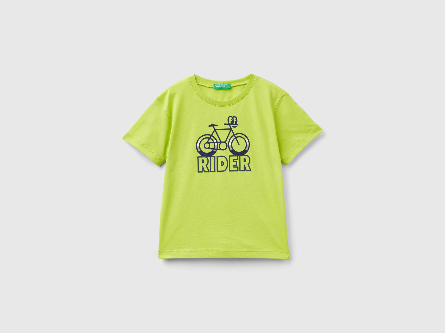 T-shirt in cotone bio con stampa da bimbo lime | Benetton Outlet