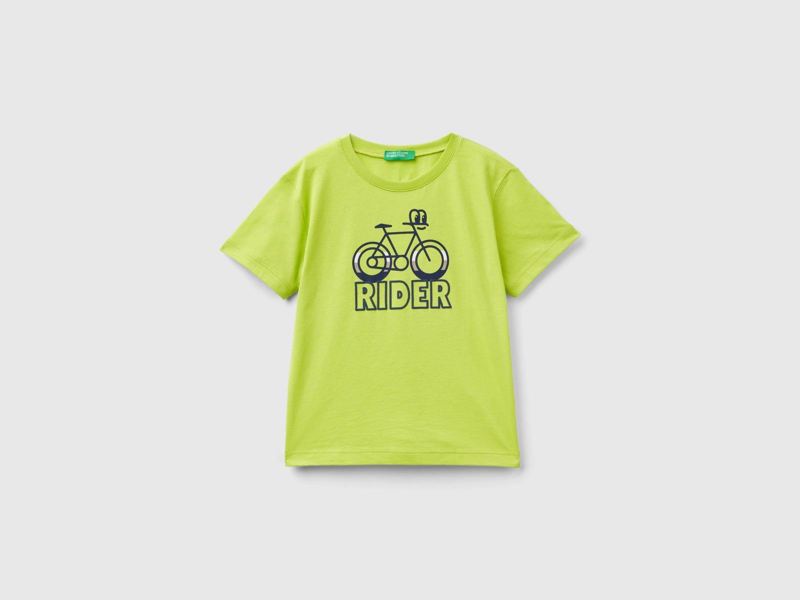 T-shirt in cotone bio con stampa da bimbo lime | Benetton Outlet