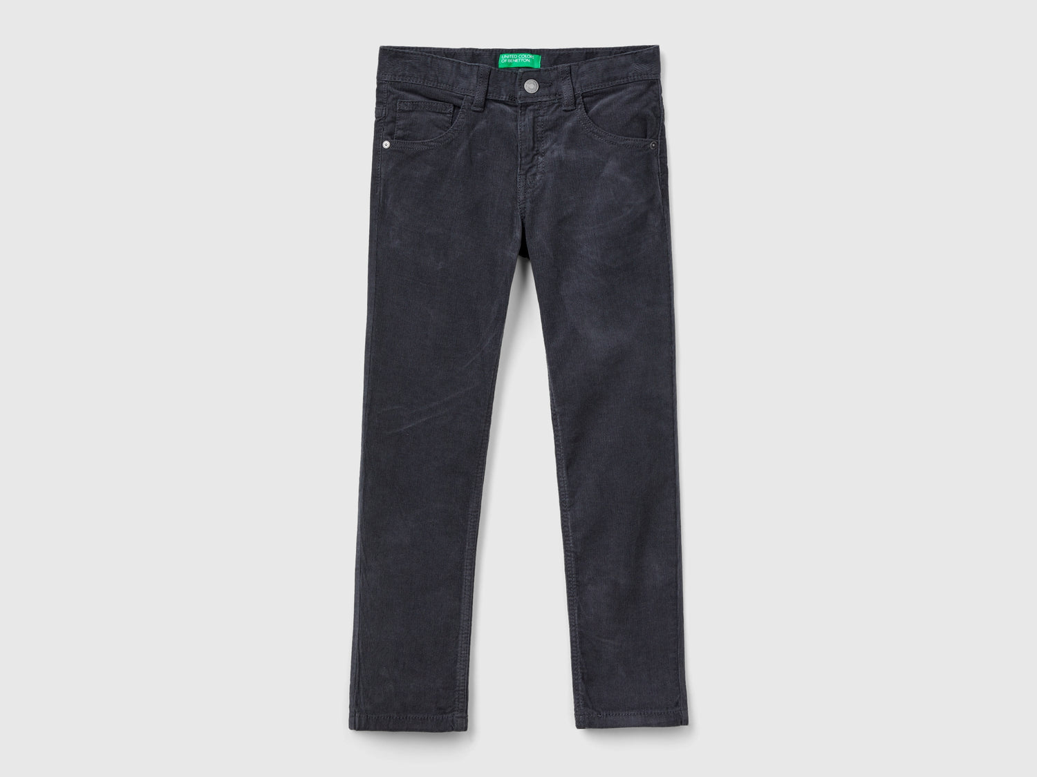 Pantaloni slim fit in velluto stretch da bambino grigio scuro | Benetton Outlet
