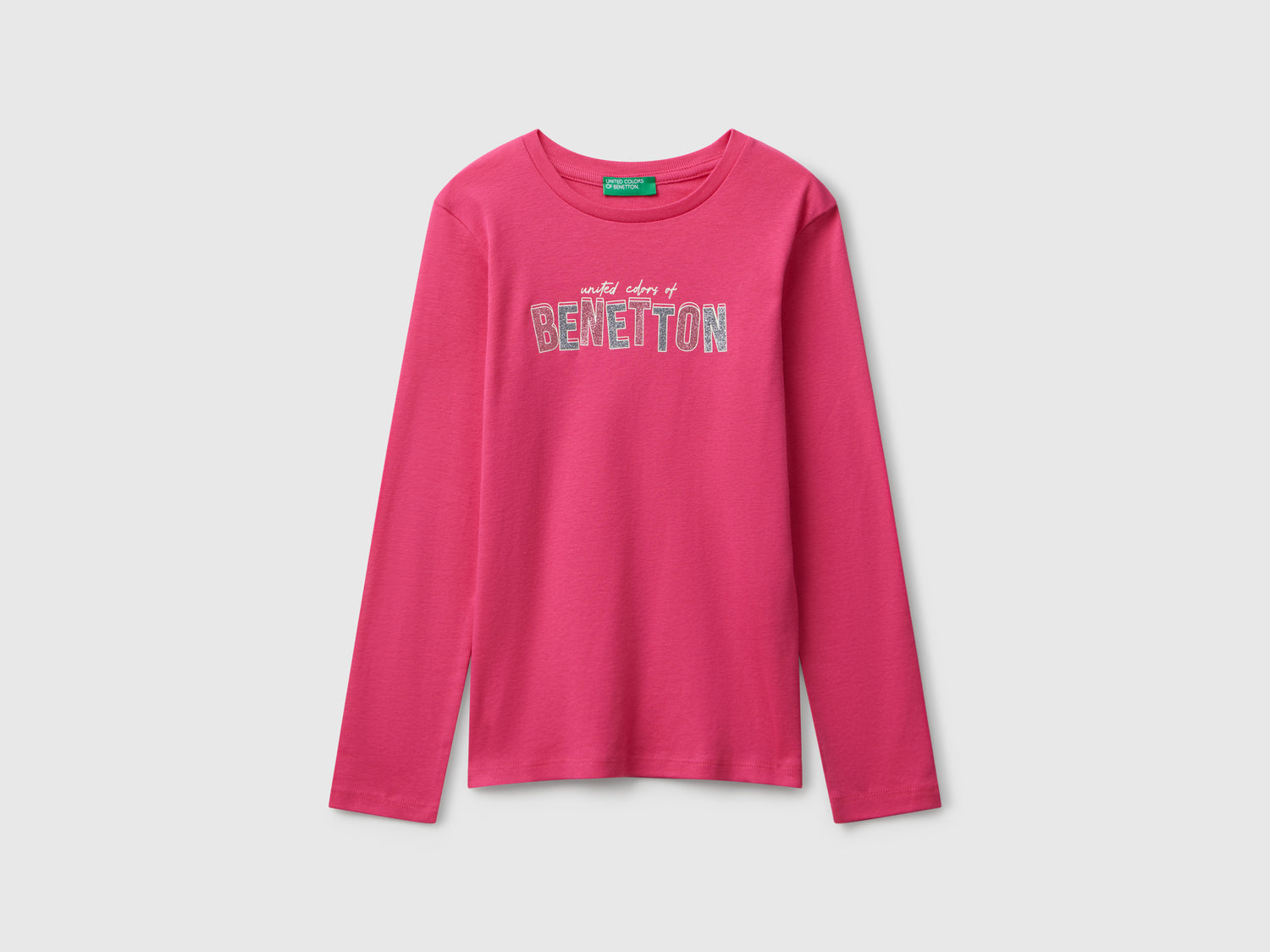 Maglietta con stampa glitter da bambina fucsia | Benetton Outlet