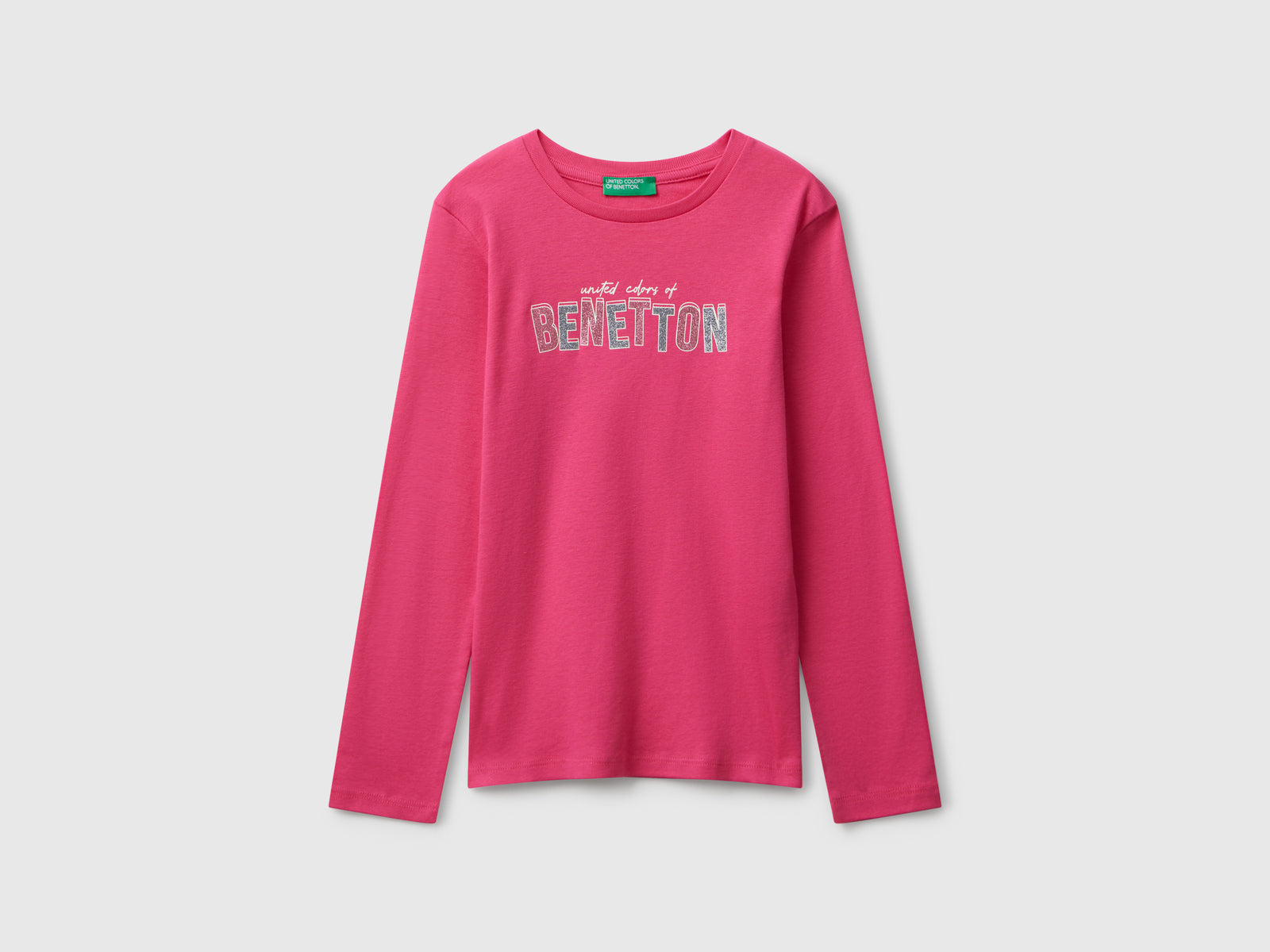 Maglietta con stampa glitter da bambina fucsia | Benetton Outlet