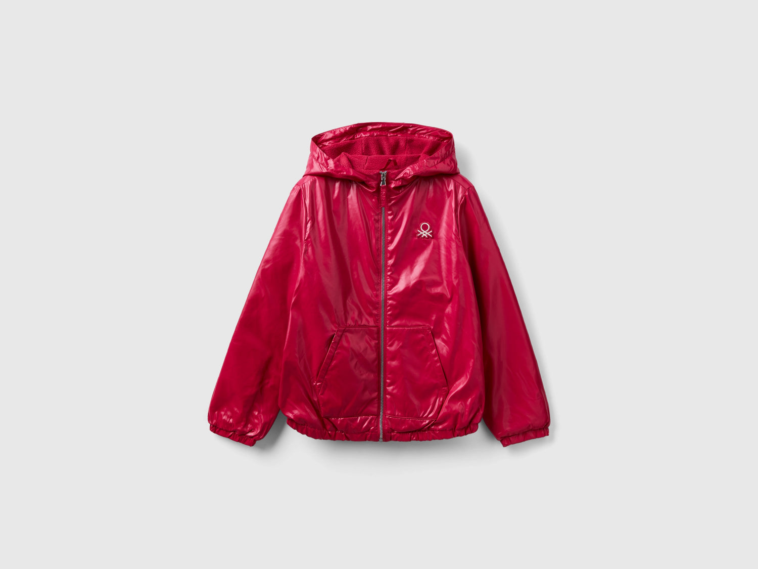 Giubbino lucido con zip e cappuccio da bambina ciclamino | Benetton Outlet