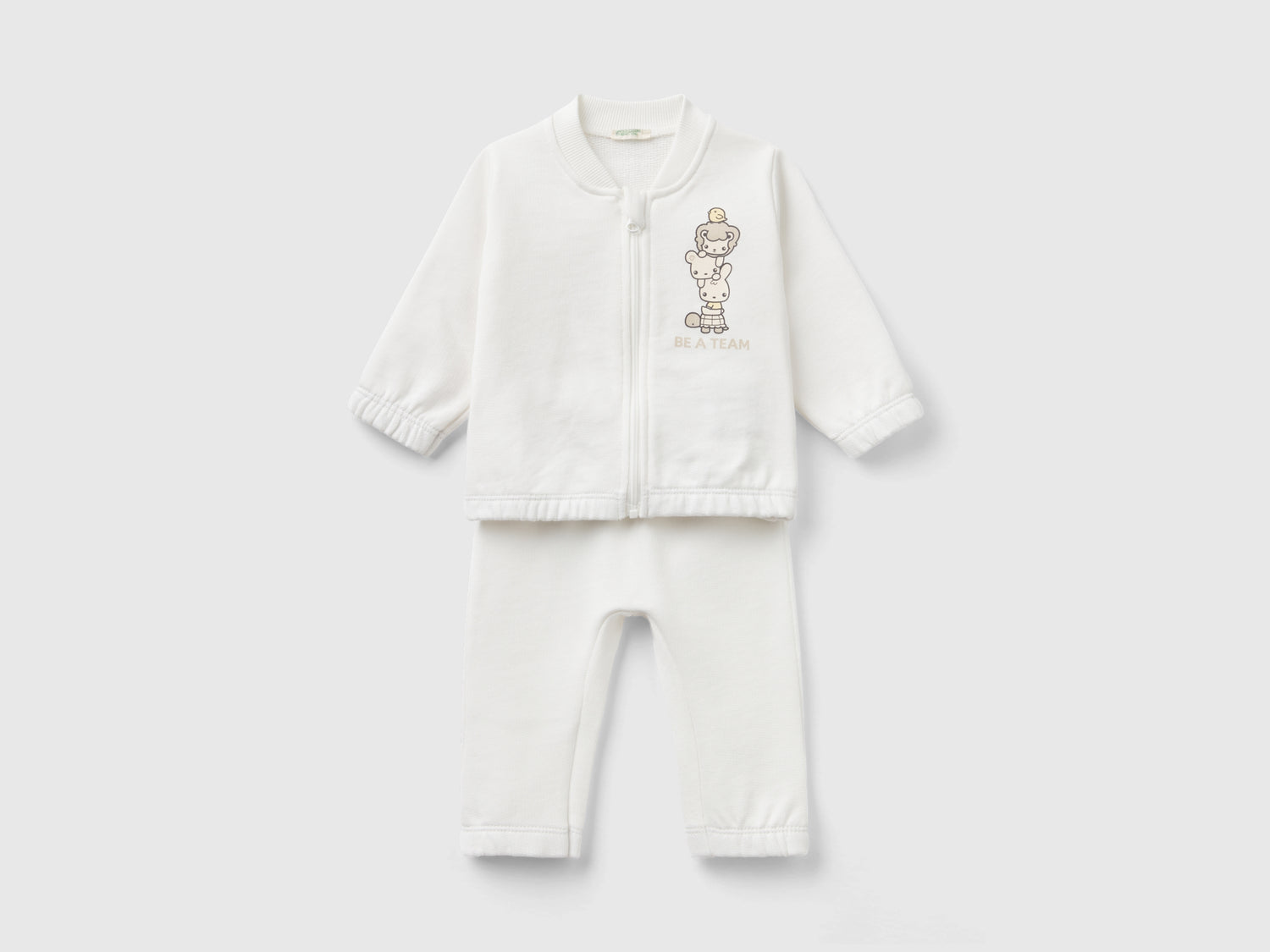 Completino in felpa di cotone bio da neonato bianco panna | Benetton Outlet