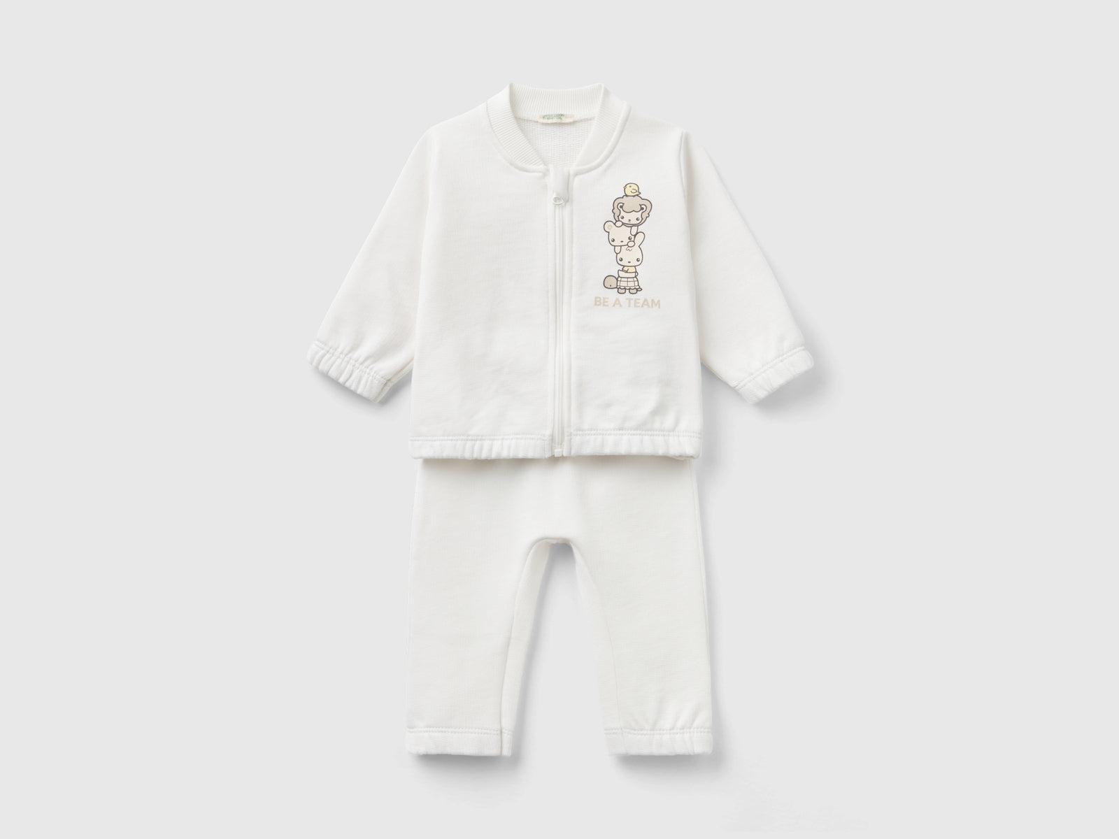 Completino in felpa di cotone bio da neonato bianco panna | Benetton Outlet