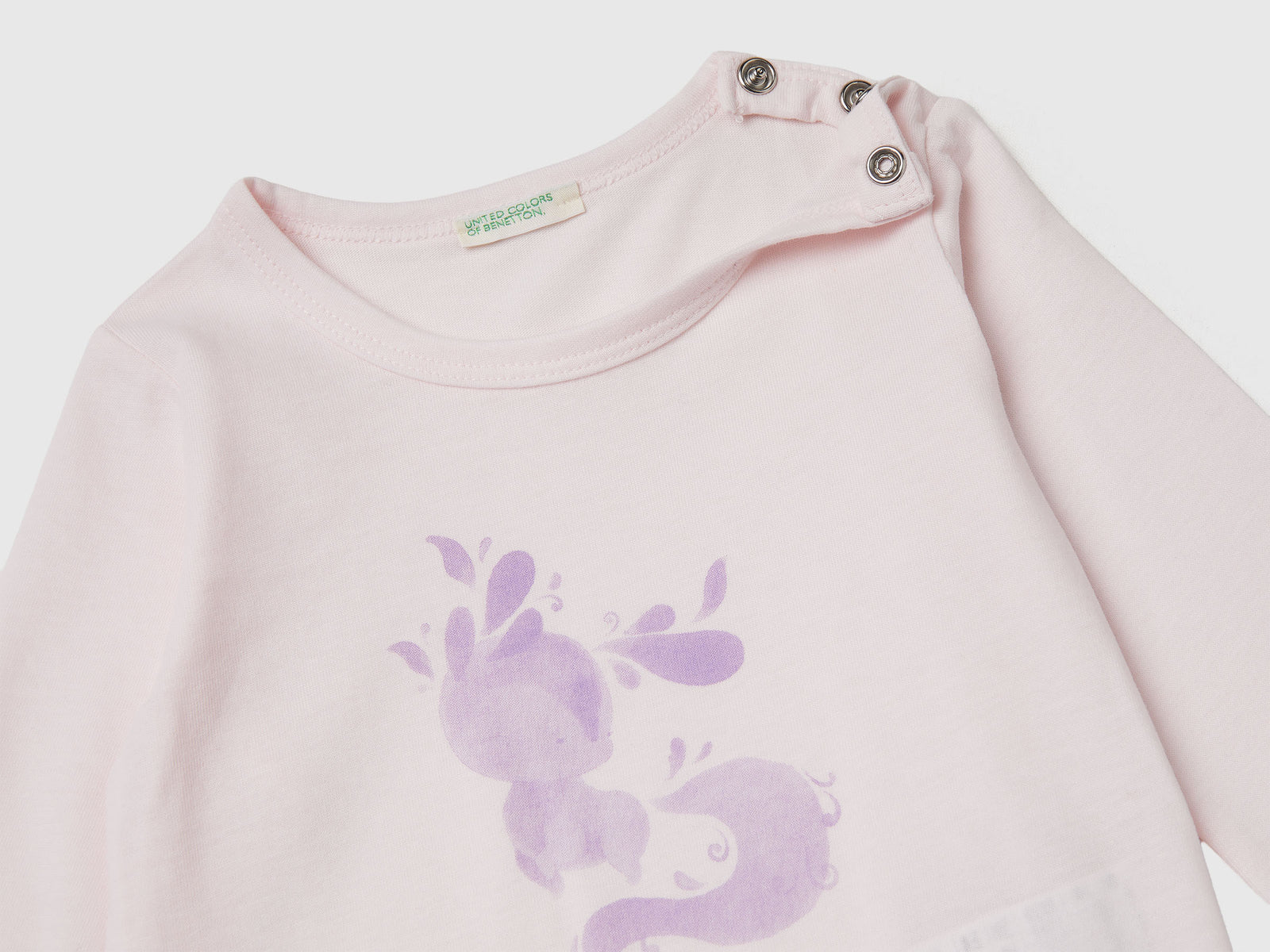 Maglietta con stampa in cotone da neonato rosa 3 | Benetton Outlet