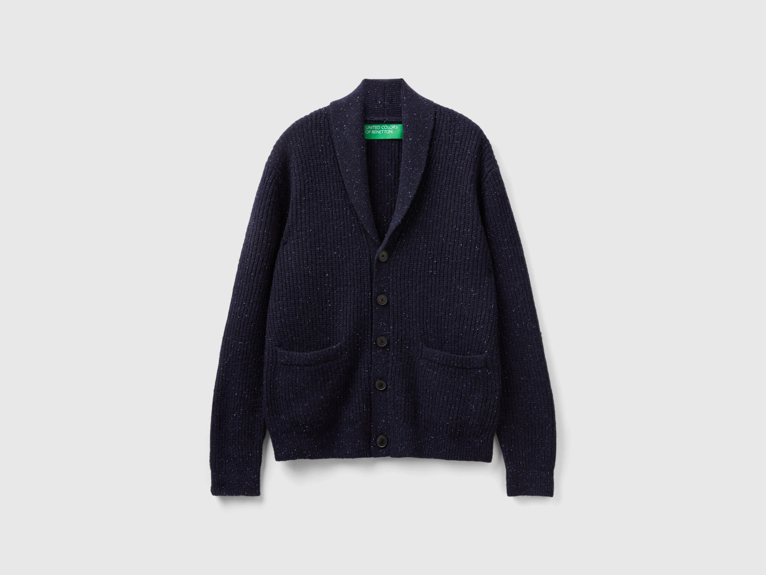 Cardigan in misto lana con tasche da uomo blu scuro | Benetton Outlet