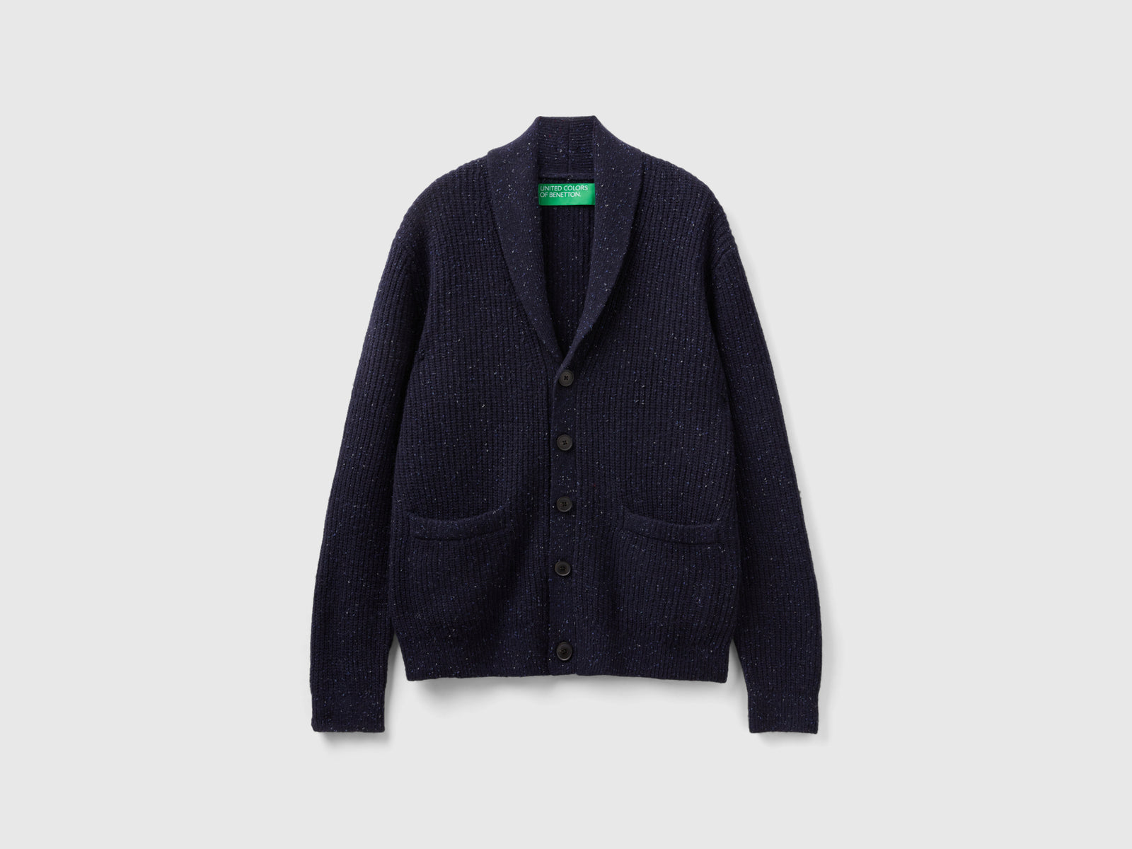 Cardigan in misto lana con tasche da uomo blu scuro | Benetton Outlet