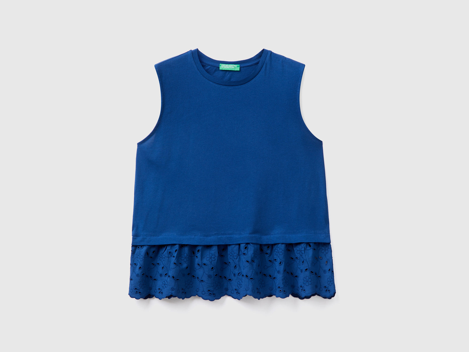 T-shirt girocollo smanicata in puro cotone dalla vestibilità boxy da donna blu scuro | Benetton Outlet