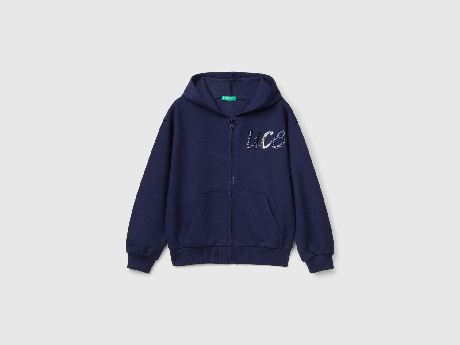 Zip-up sequin sweatshirt da bambina blu scuro | Benetton Outlet