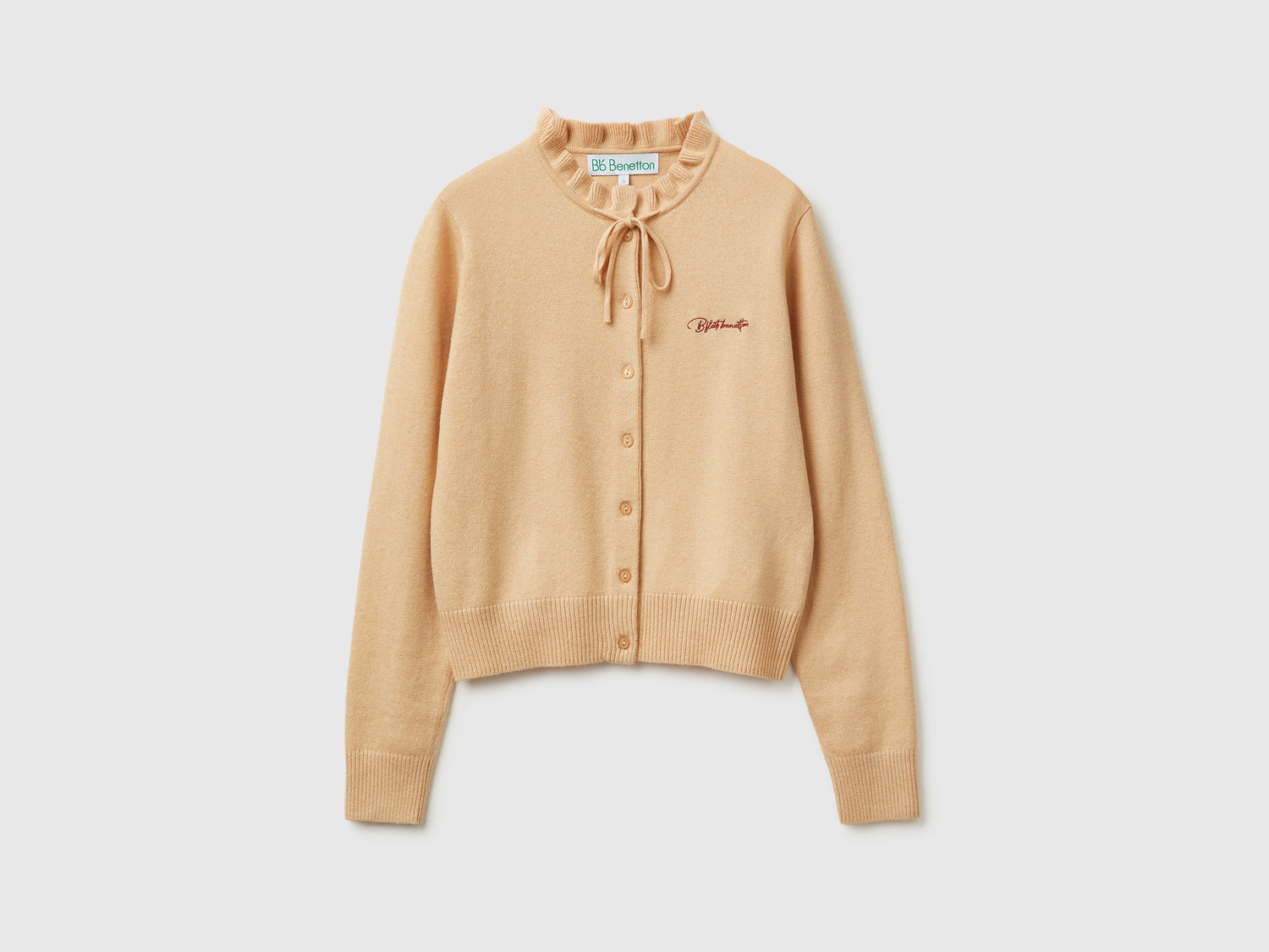 Cardigan con collo rouches da donna beige | Benetton Outlet