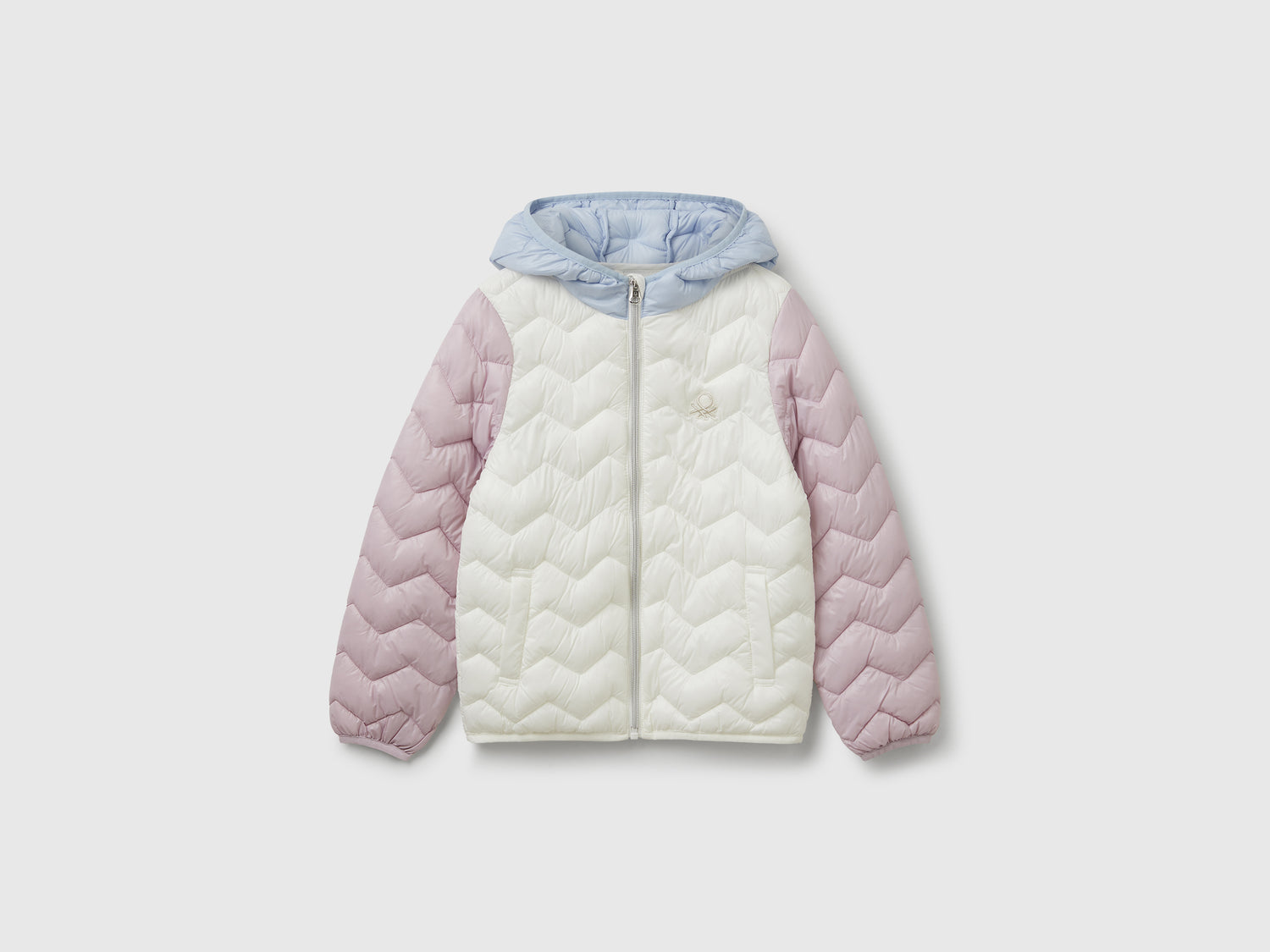 Giubbino imbottito con cappuccio da bambina bianco | Benetton Outlet