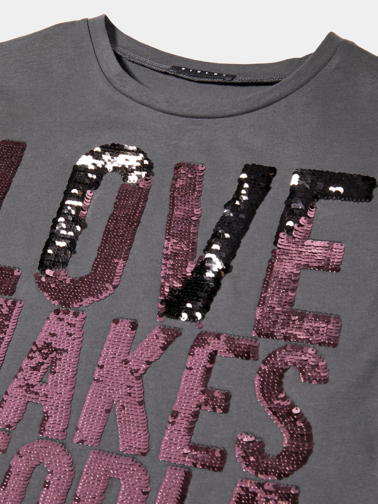 T-shirt con paillettes flip up da bambina grigio 3 | Sisley young Outlet