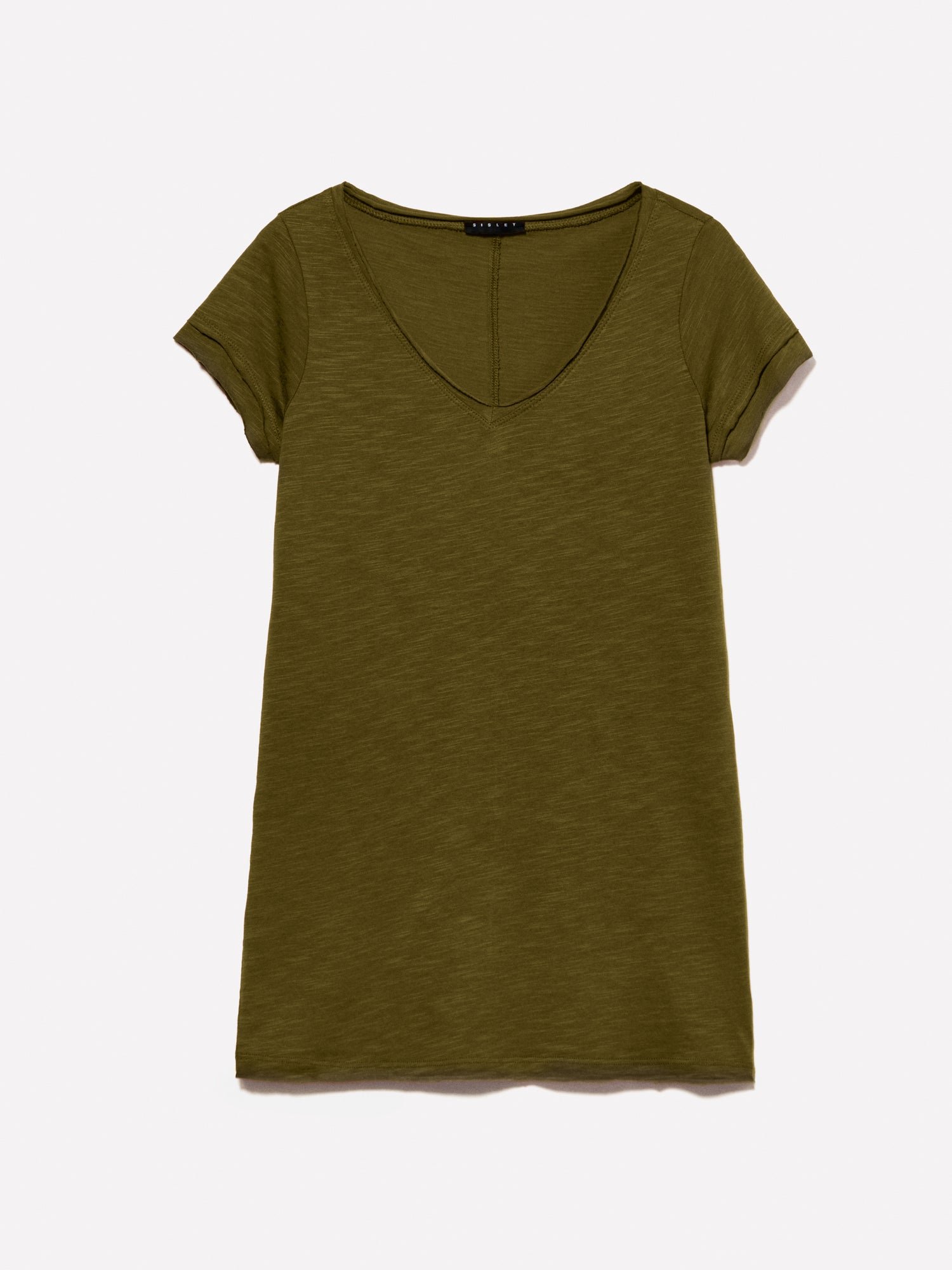 T-shirt con scollo a V da donna verde militare | Sisley Outlet